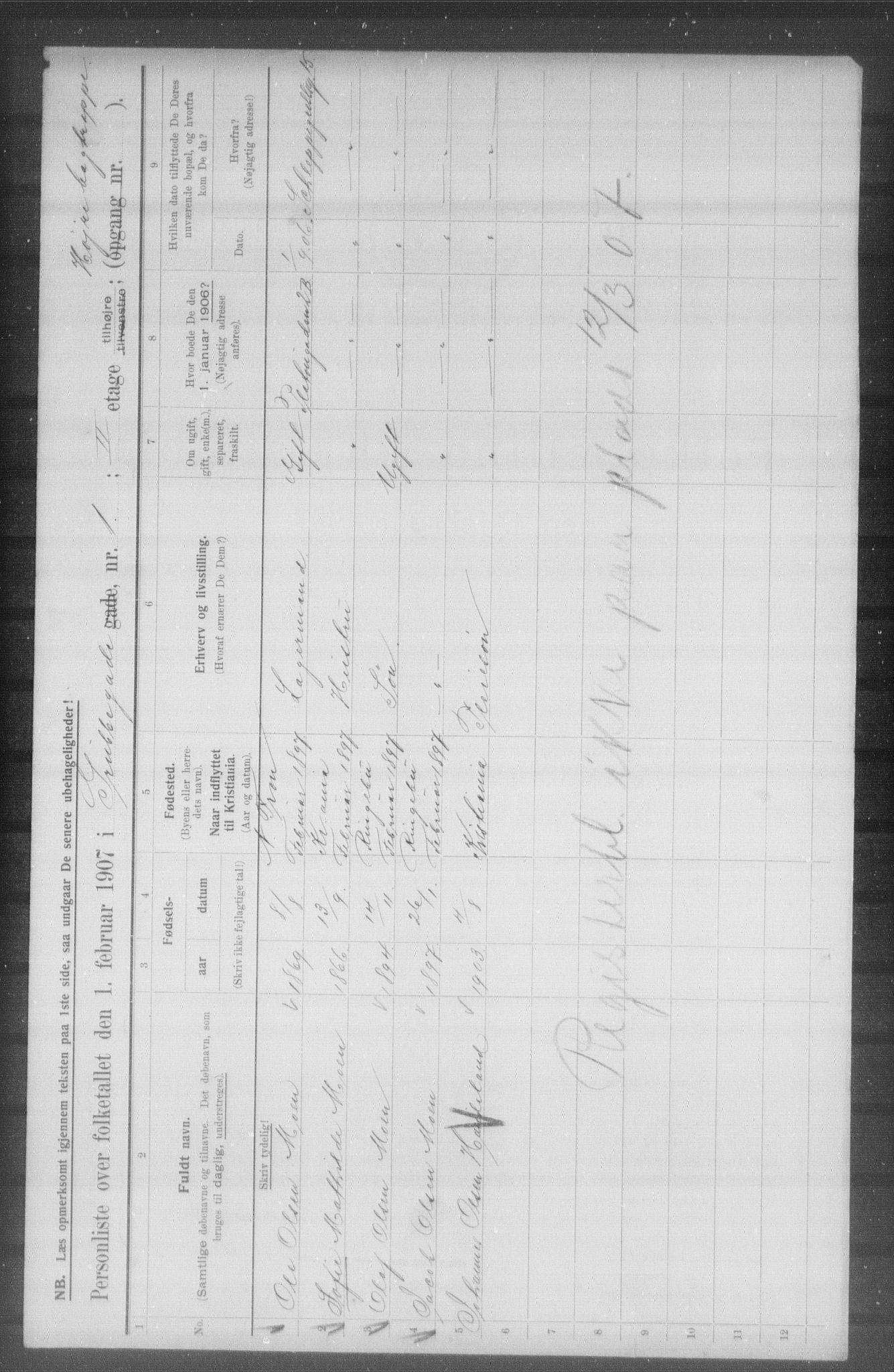 OBA, Municipal Census 1907 for Kristiania, 1907, p. 15344