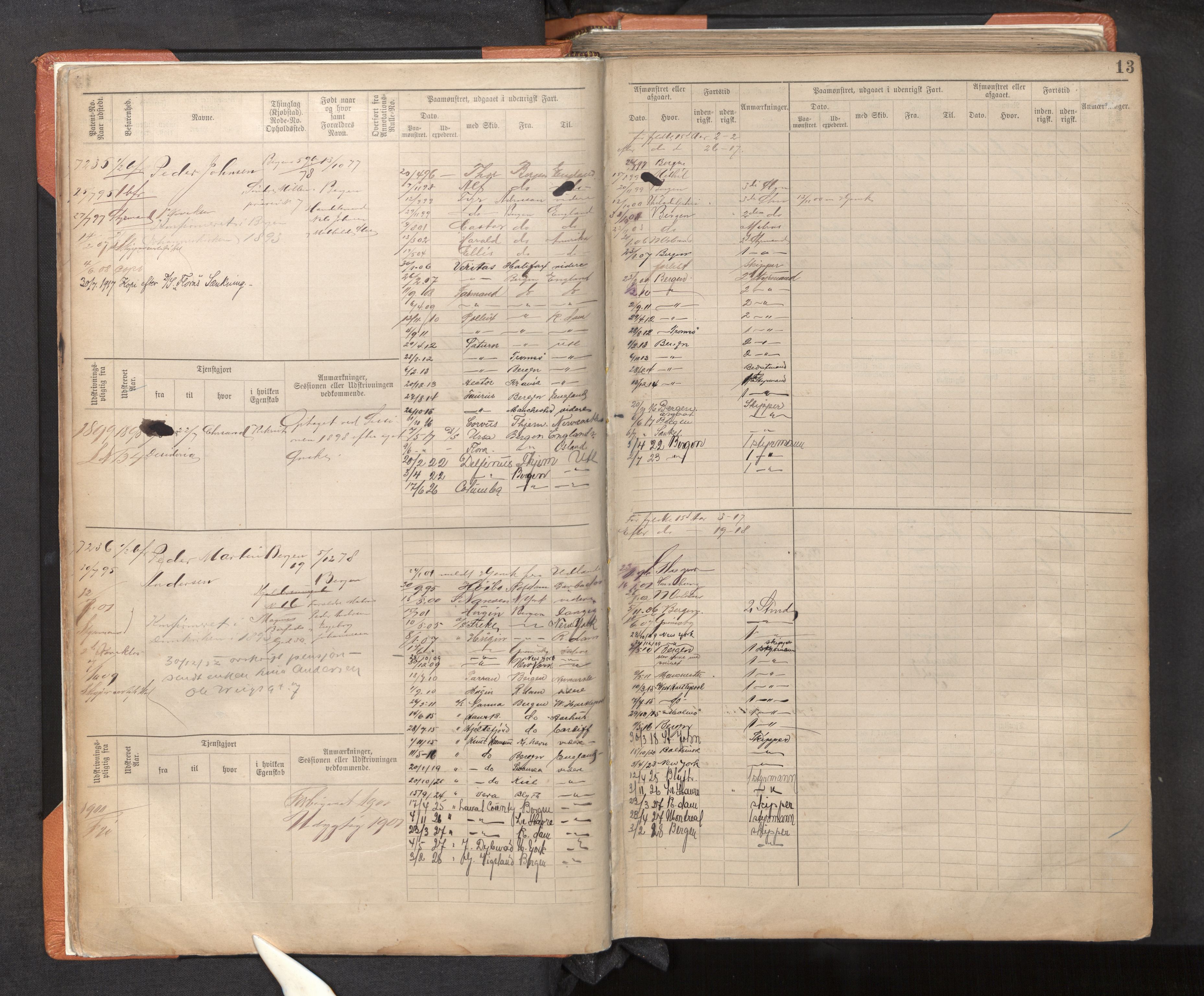Innrulleringssjefen i Bergen, AV/SAB-A-100050/F/Fc/L0012: Sjøfartshovedrulle, nr. 7211 - 8168, 1895-1900, p. 13