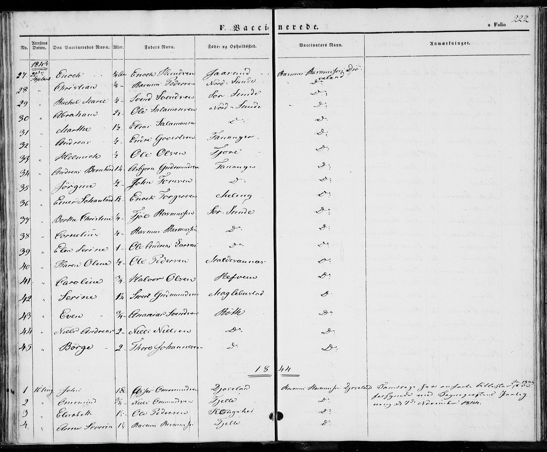 Håland sokneprestkontor, SAST/A-101802/001/30BA/L0006: Parish register (official) no. A 6, 1842-1853, p. 222