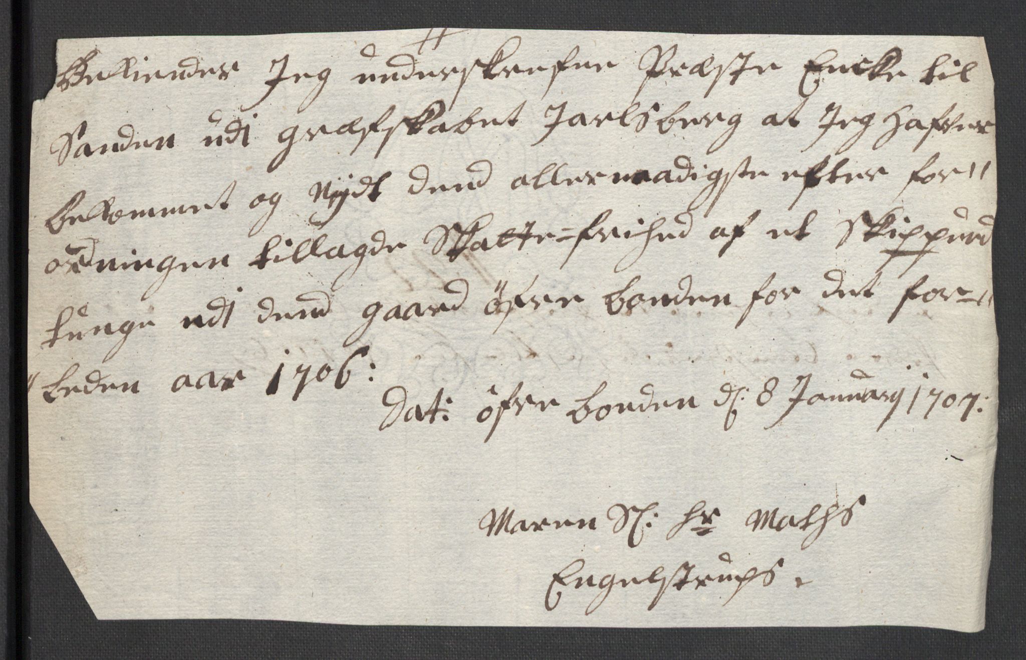 Rentekammeret inntil 1814, Reviderte regnskaper, Fogderegnskap, AV/RA-EA-4092/R32/L1872: Fogderegnskap Jarlsberg grevskap, 1706-1707, p. 238