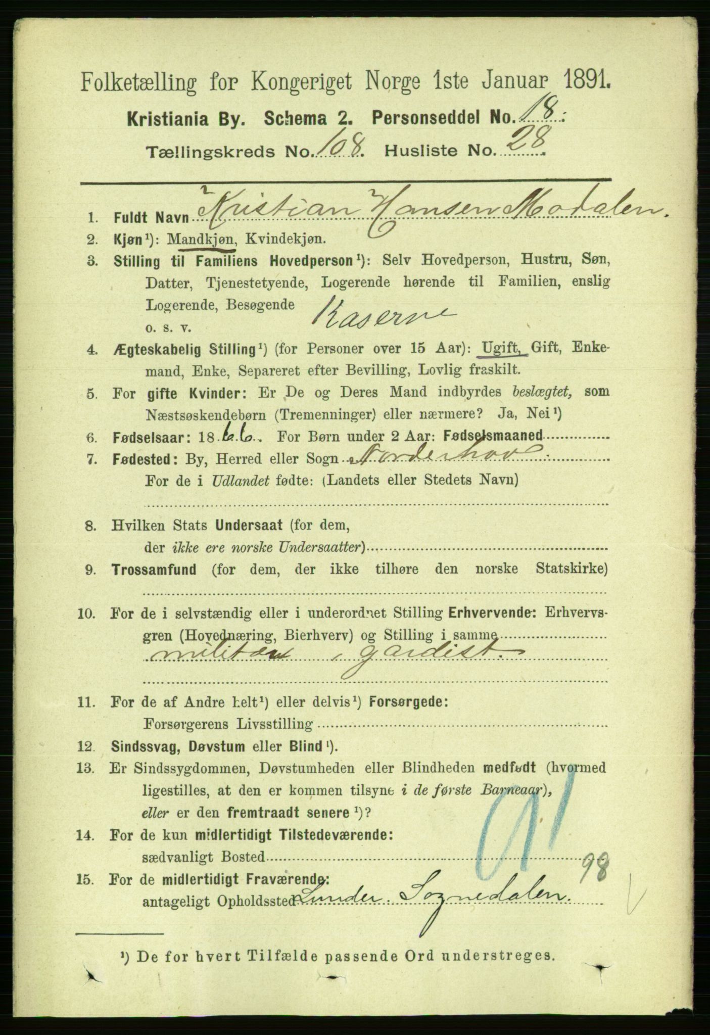 RA, 1891 census for 0301 Kristiania, 1891, p. 56169