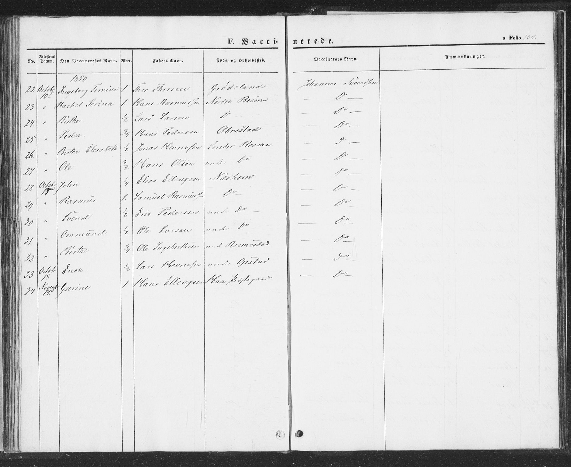 Hå sokneprestkontor, SAST/A-101801/001/30BA/L0006: Parish register (official) no. A 5, 1842-1853, p. 164