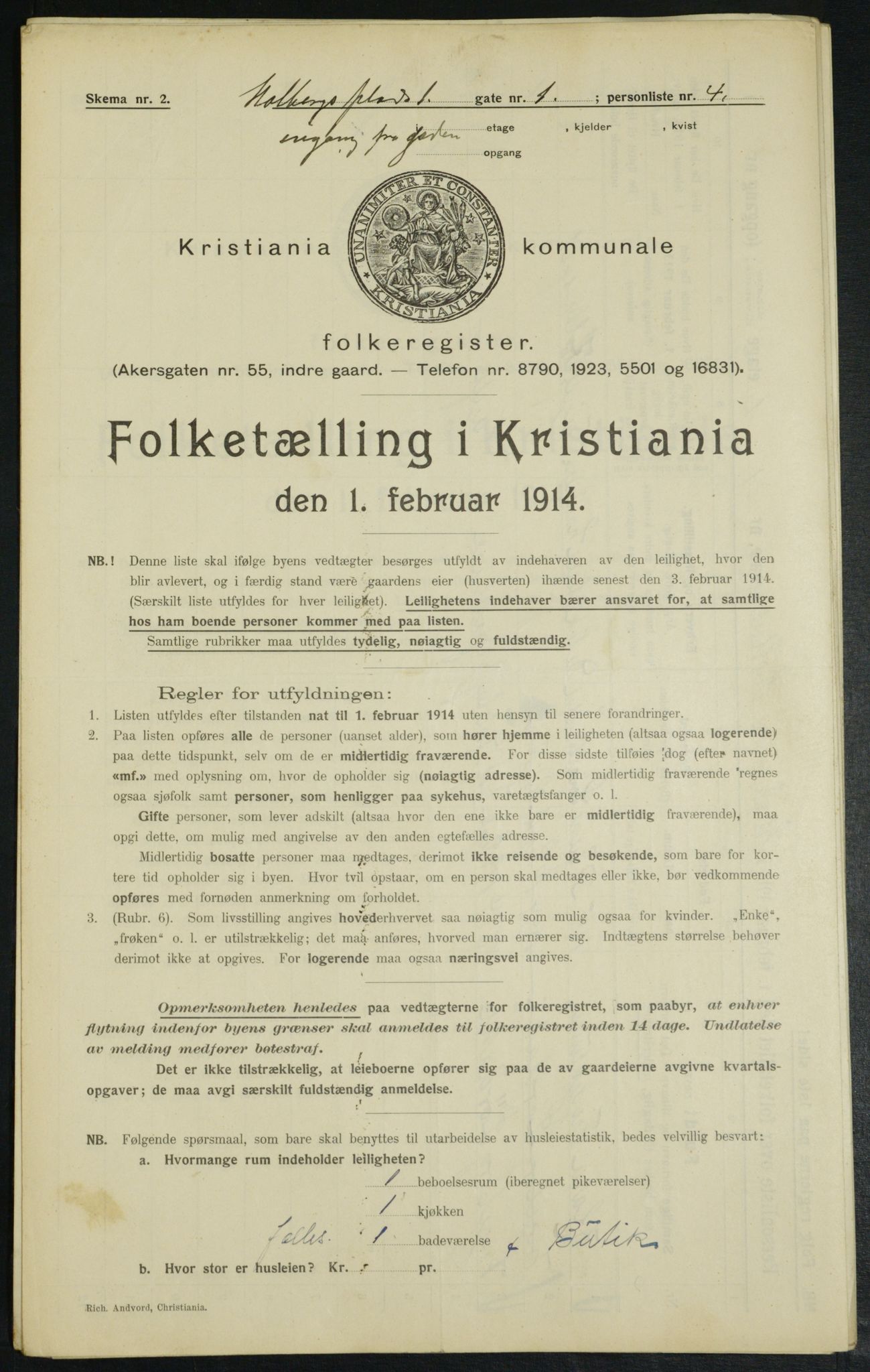 OBA, Municipal Census 1914 for Kristiania, 1914, p. 40582