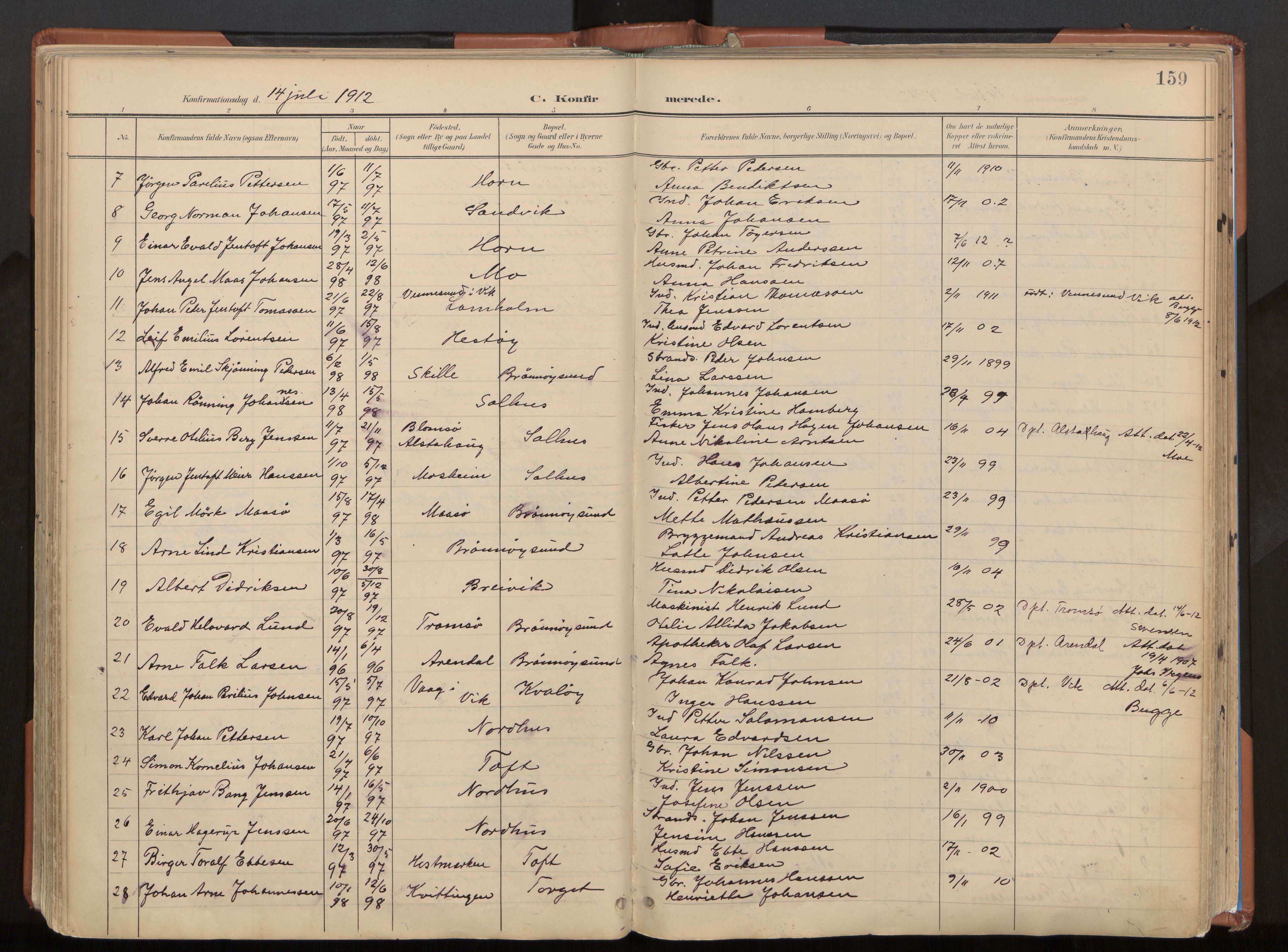 Ministerialprotokoller, klokkerbøker og fødselsregistre - Nordland, SAT/A-1459/813/L0201: Parish register (official) no. 813A11, 1901-1918, p. 159
