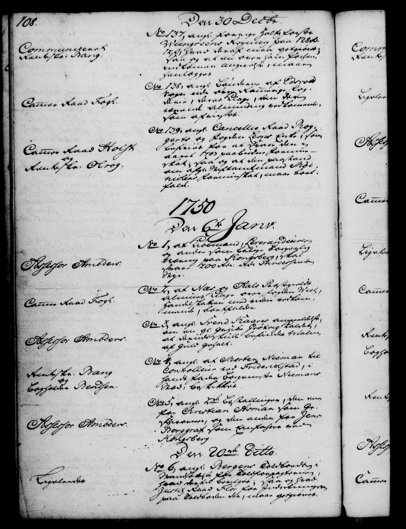 Rentekammeret, Kammerkanselliet, RA/EA-3111/G/Gf/Gfb/L0005: Register til norske relasjons- og resolusjonsprotokoller (merket RK 52.100), 1744-1754, p. 108