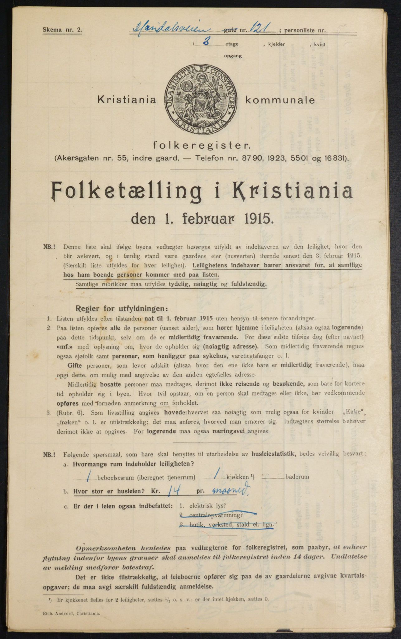 OBA, Municipal Census 1915 for Kristiania, 1915, p. 61406