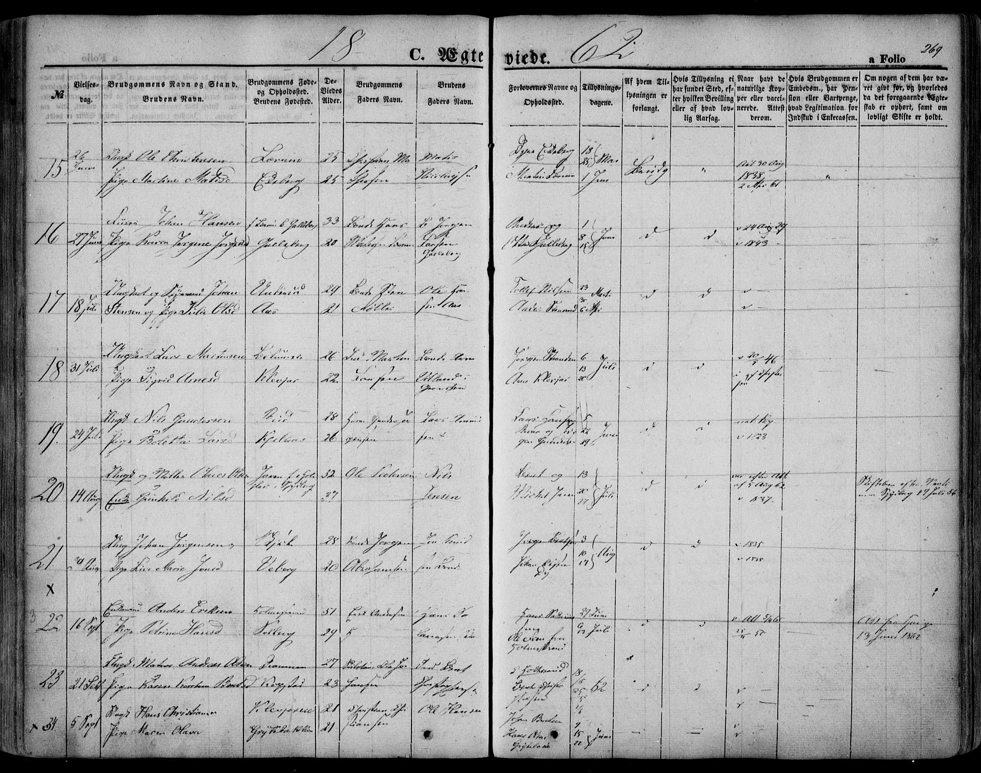 Sande Kirkebøker, SAKO/A-53/F/Fa/L0004: Parish register (official) no. 4, 1847-1864, p. 269