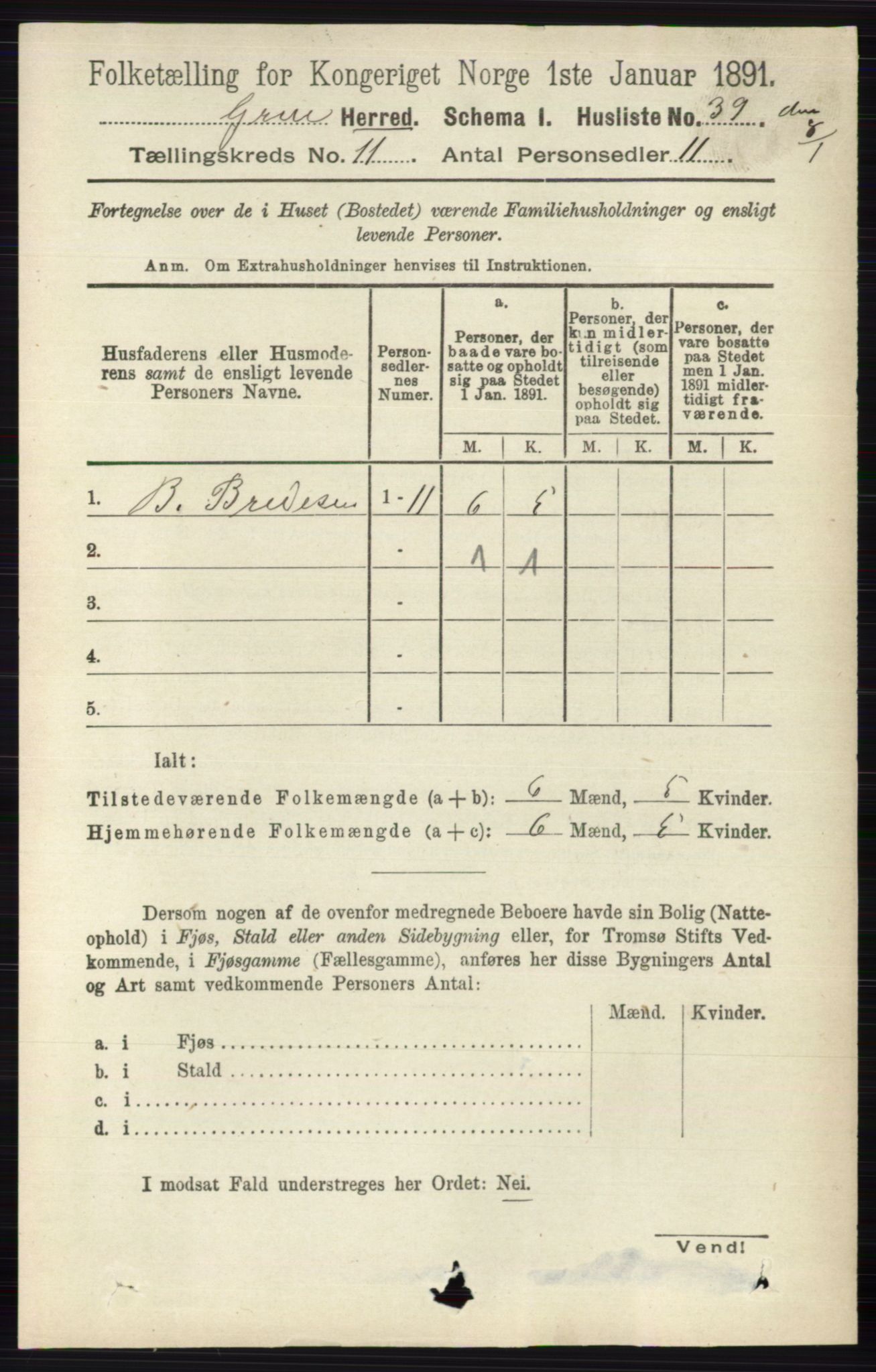 RA, 1891 census for 0423 Grue, 1891, p. 5854