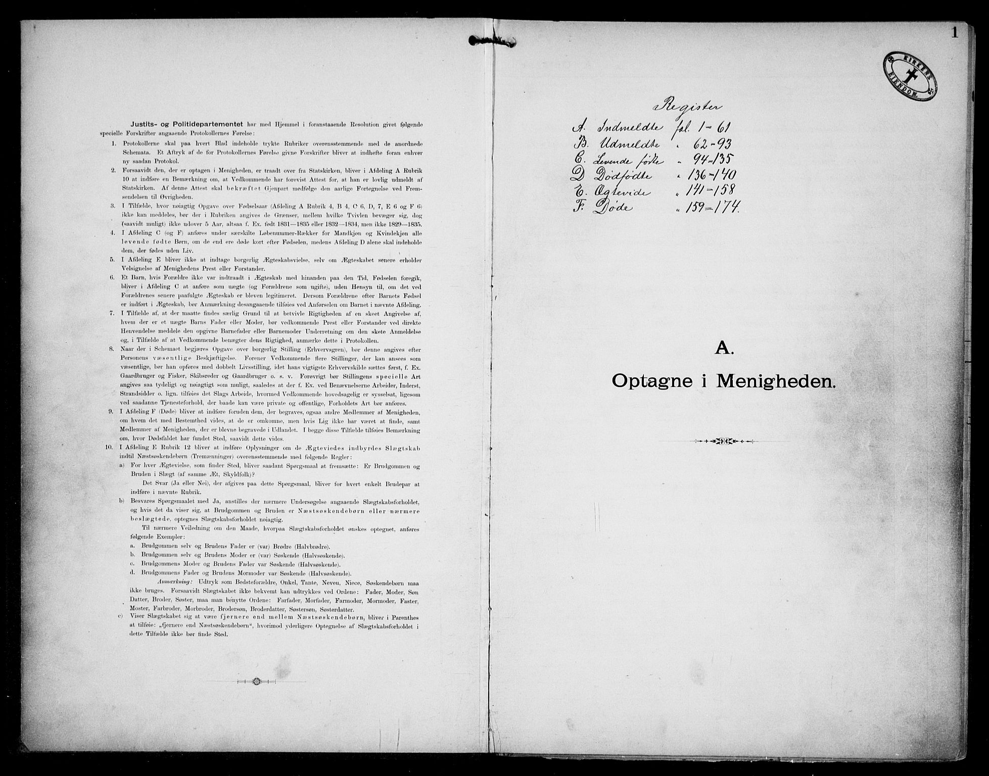Den katolsk apostoliske menighet i Oslo , SAO/PAO-0214/F/Fa/L0002: Dissenter register no. 2, 1892-1937, p. 1