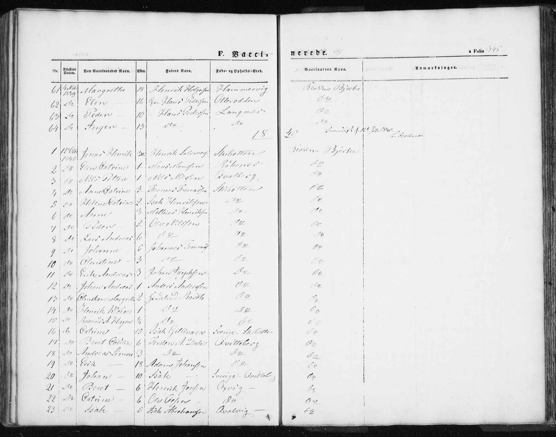 Lyngen sokneprestembete, SATØ/S-1289/H/He/Hea/L0004kirke: Parish register (official) no. 4, 1839-1858, p. 345