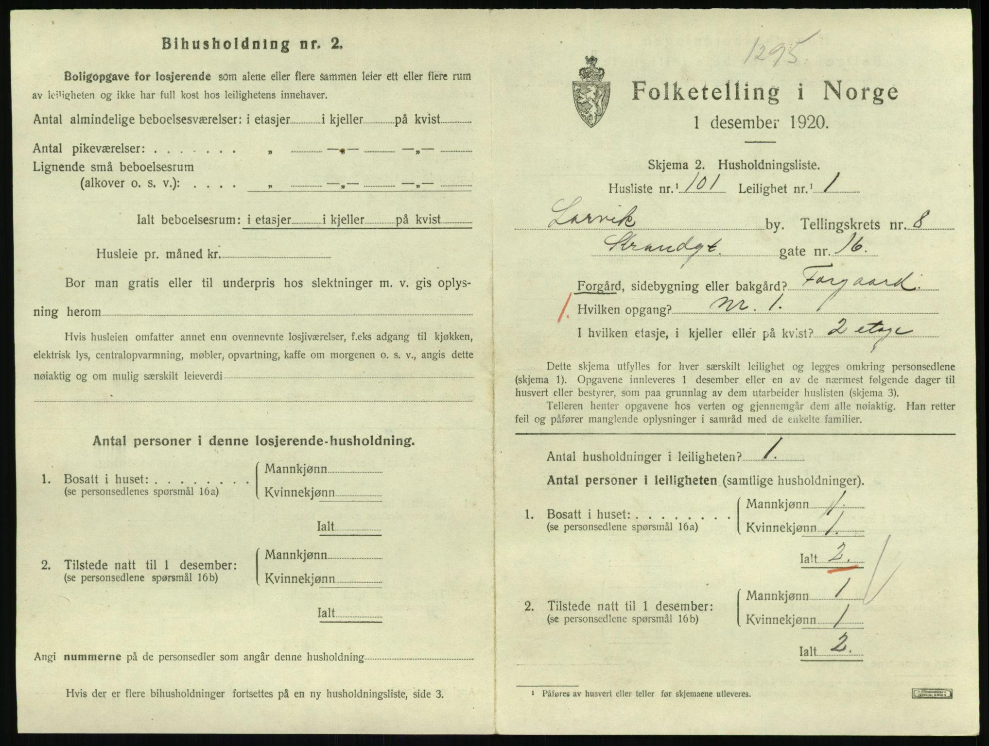 SAKO, 1920 census for Larvik, 1920, p. 6924