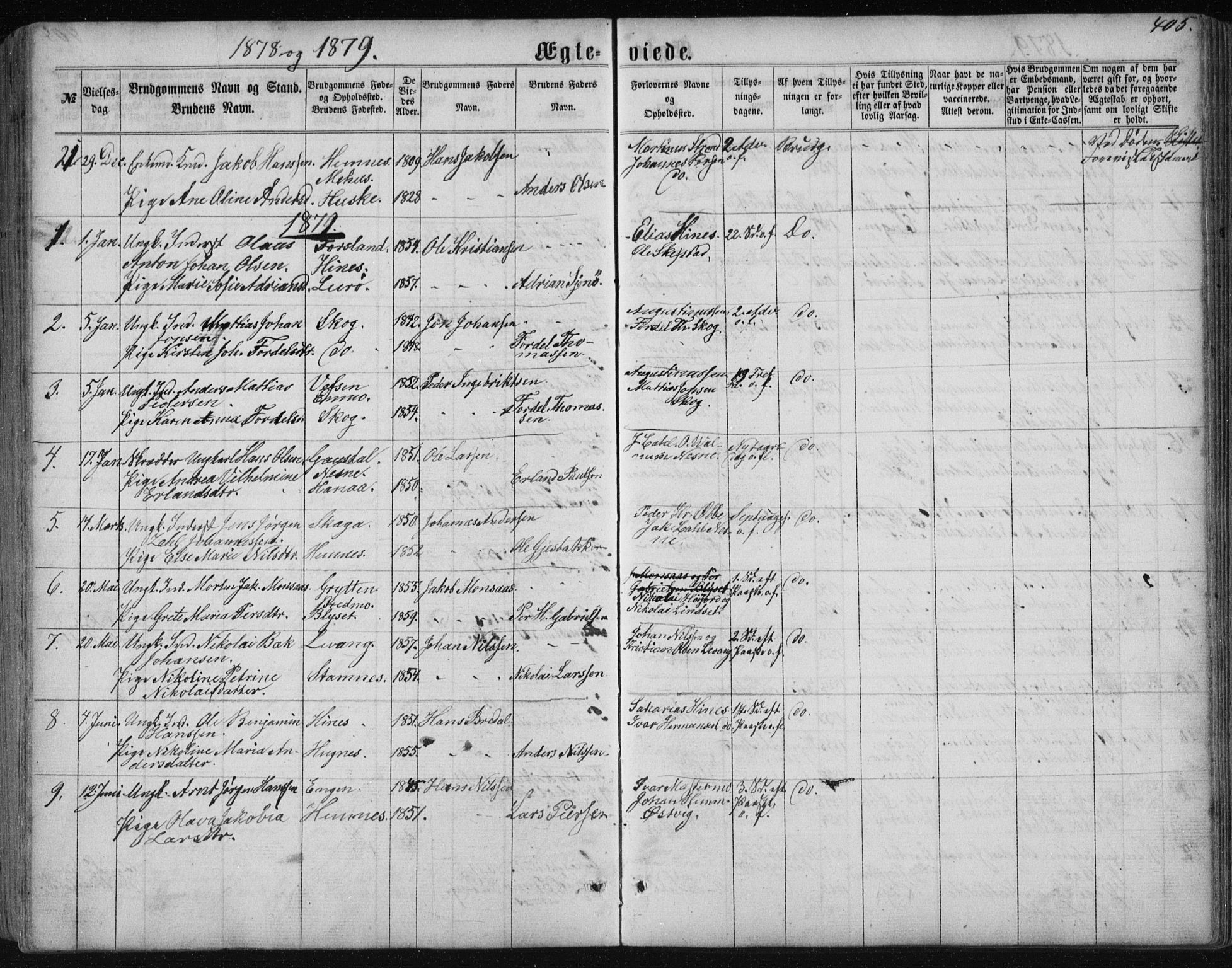 Ministerialprotokoller, klokkerbøker og fødselsregistre - Nordland, SAT/A-1459/838/L0556: Parish register (copy) no. 838C03, 1861-1893, p. 405