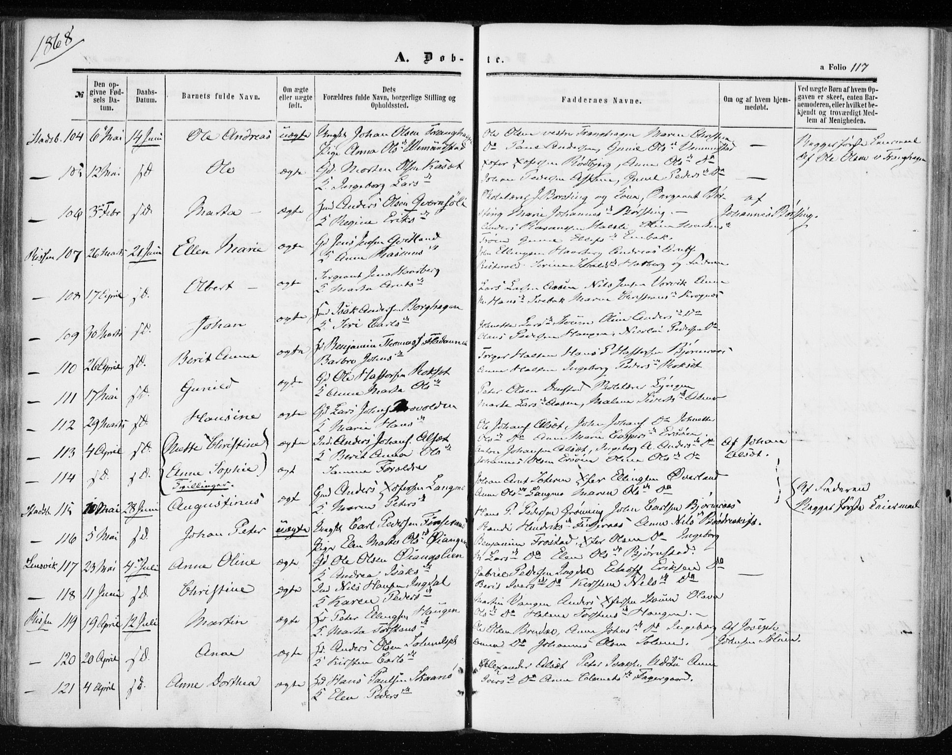 Ministerialprotokoller, klokkerbøker og fødselsregistre - Sør-Trøndelag, SAT/A-1456/646/L0612: Parish register (official) no. 646A10, 1858-1869, p. 117