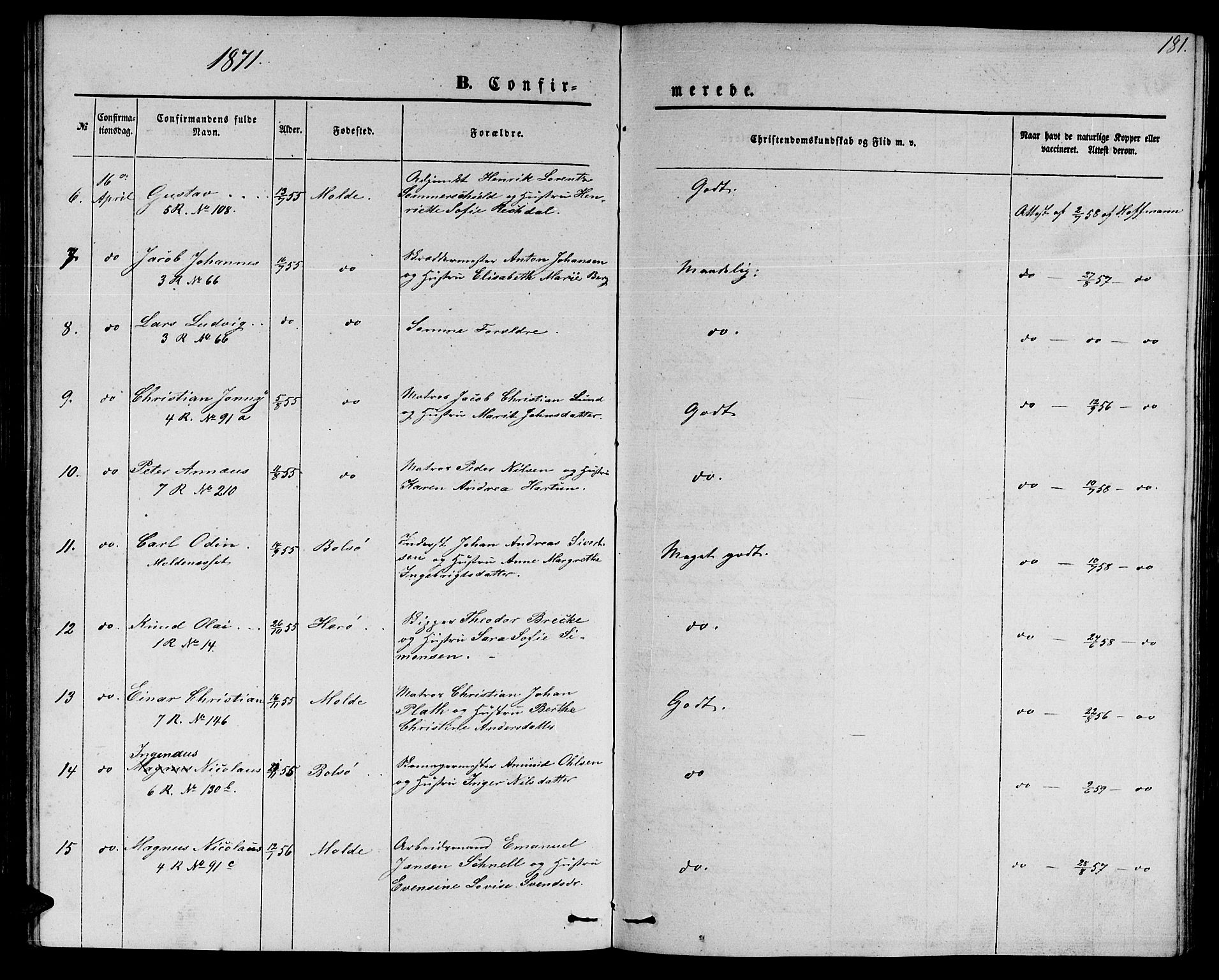 Ministerialprotokoller, klokkerbøker og fødselsregistre - Møre og Romsdal, AV/SAT-A-1454/558/L0701: Parish register (copy) no. 558C02, 1862-1879, p. 181