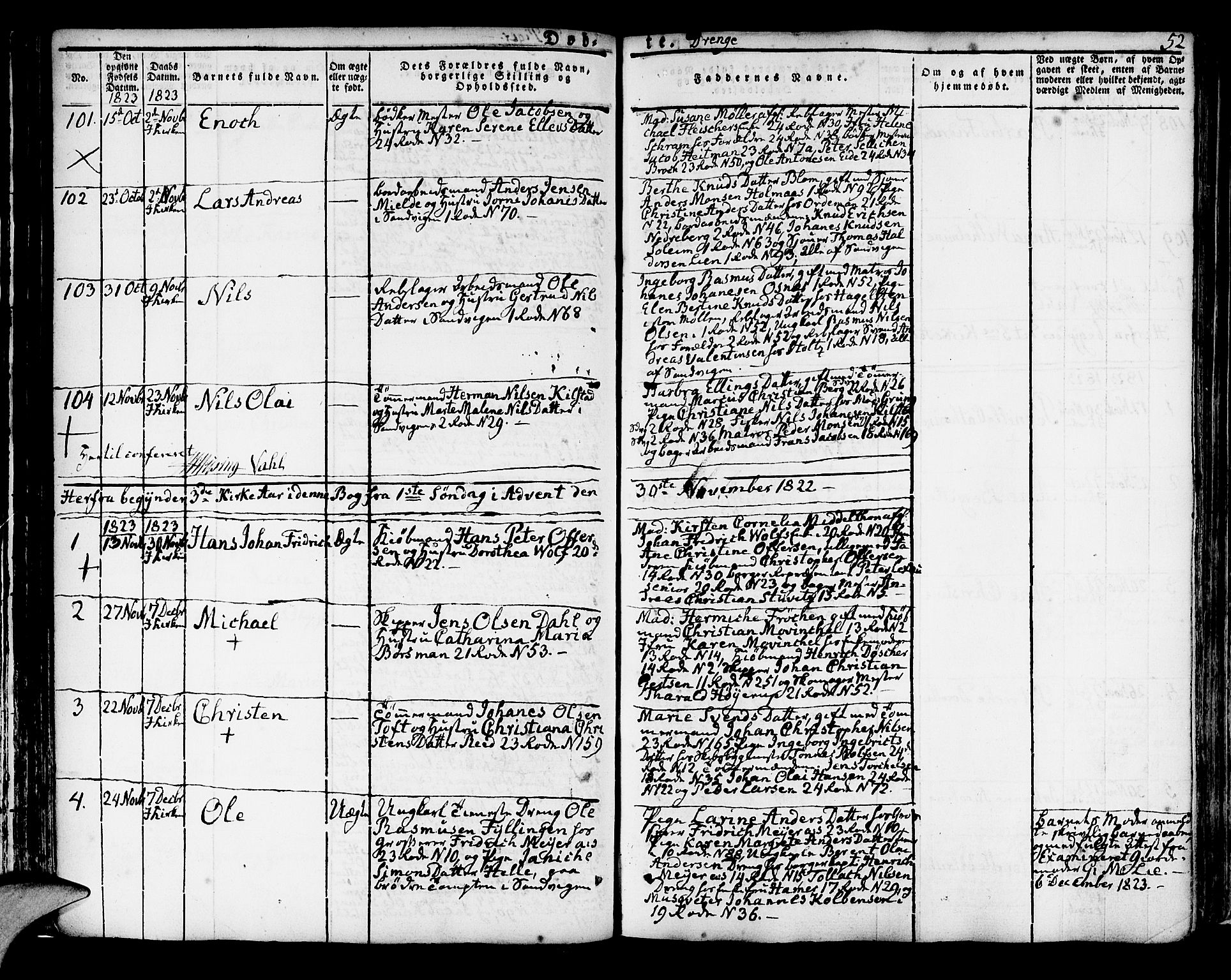 Korskirken sokneprestembete, AV/SAB-A-76101/H/Hab: Parish register (copy) no. A 3, 1821-1831, p. 52