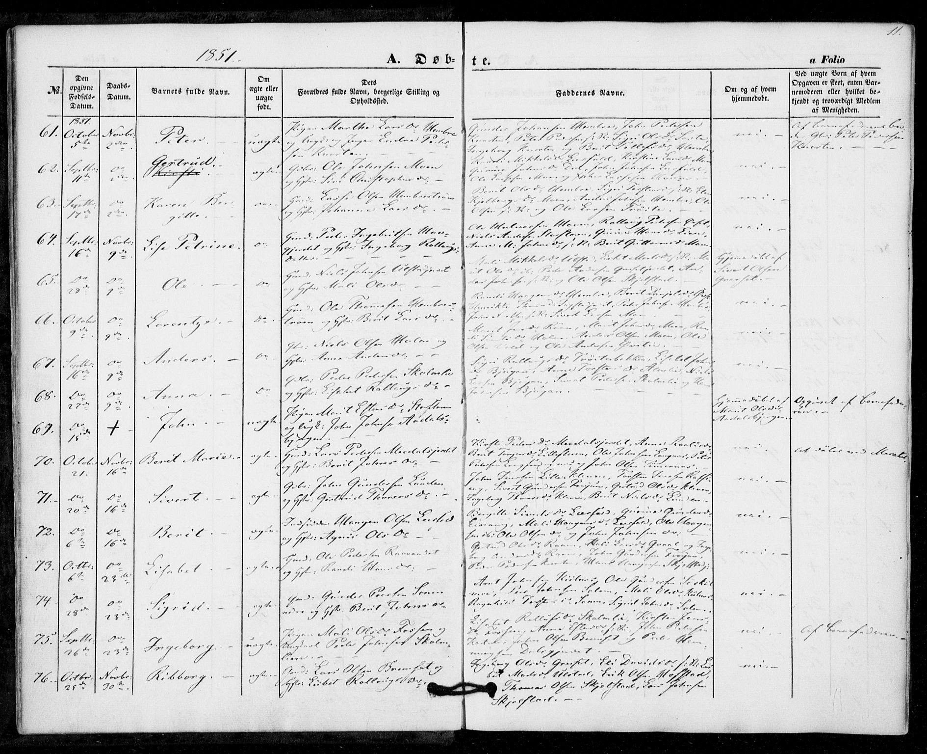 Ministerialprotokoller, klokkerbøker og fødselsregistre - Nord-Trøndelag, SAT/A-1458/703/L0028: Parish register (official) no. 703A01, 1850-1862, p. 11