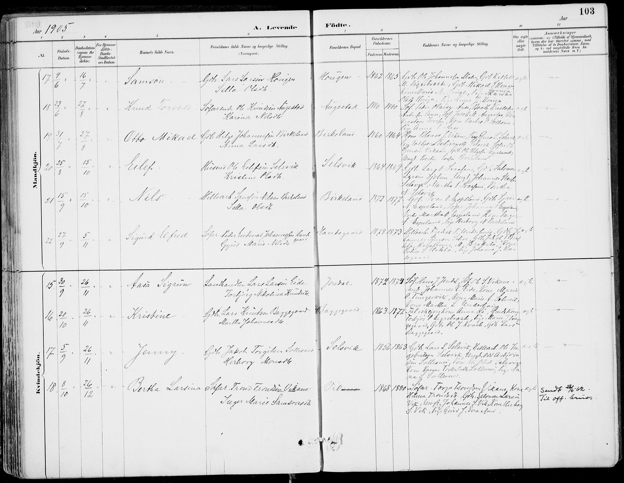 Strandebarm sokneprestembete, AV/SAB-A-78401/H/Haa: Parish register (official) no. E  1, 1886-1908, p. 103