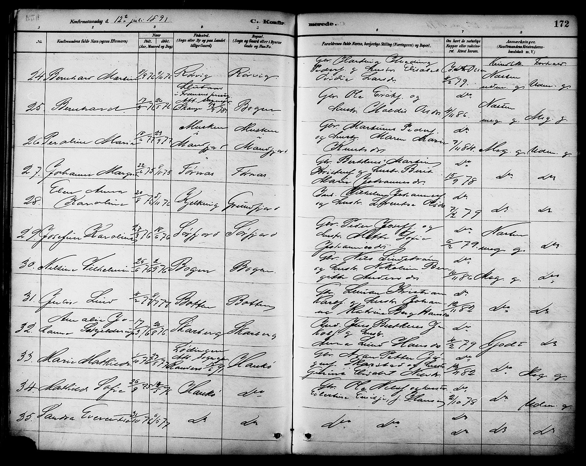 Ministerialprotokoller, klokkerbøker og fødselsregistre - Nordland, AV/SAT-A-1459/861/L0869: Parish register (official) no. 861A04, 1889-1903, p. 172