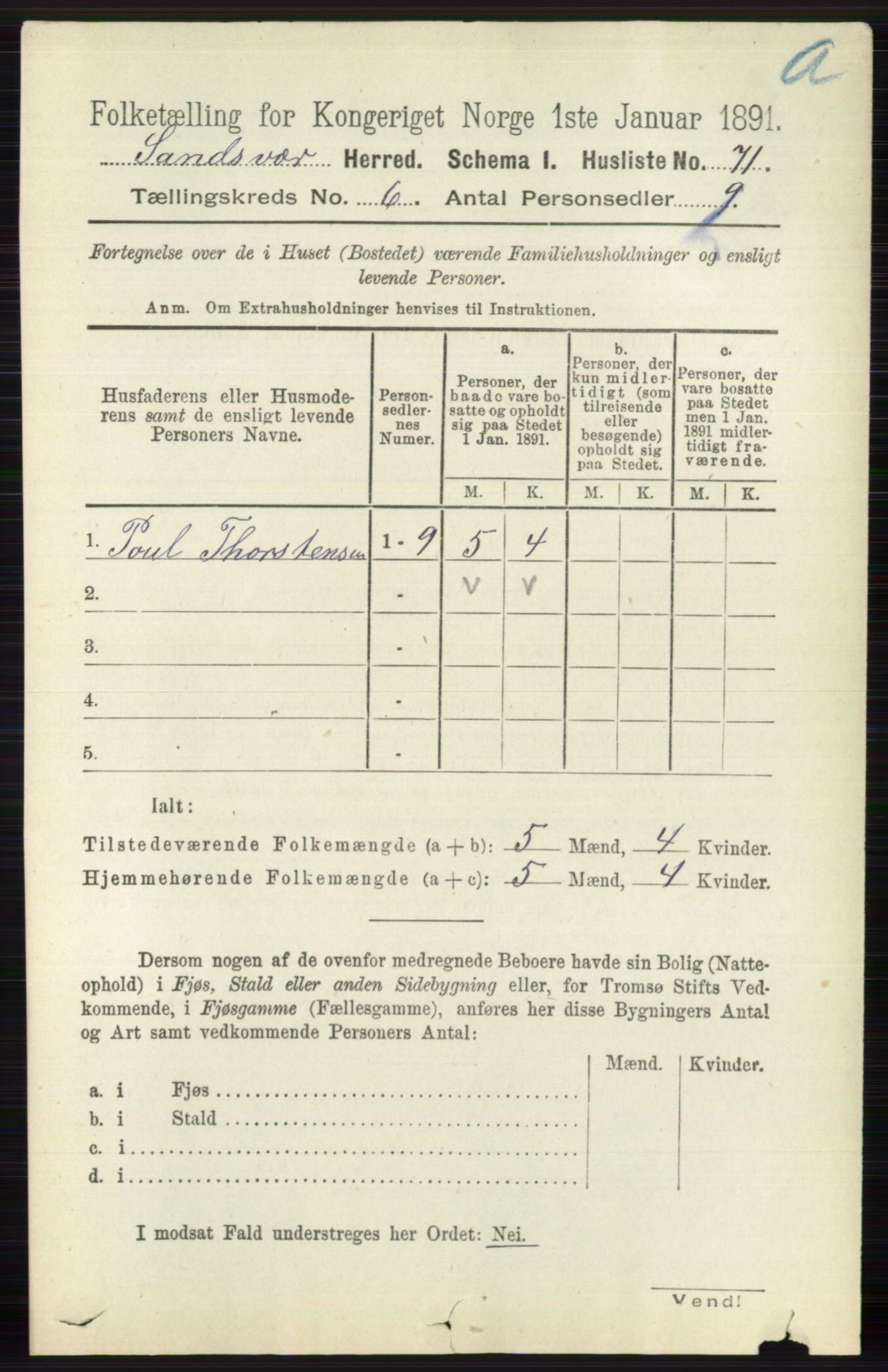 RA, 1891 census for 0629 Sandsvær, 1891, p. 3374