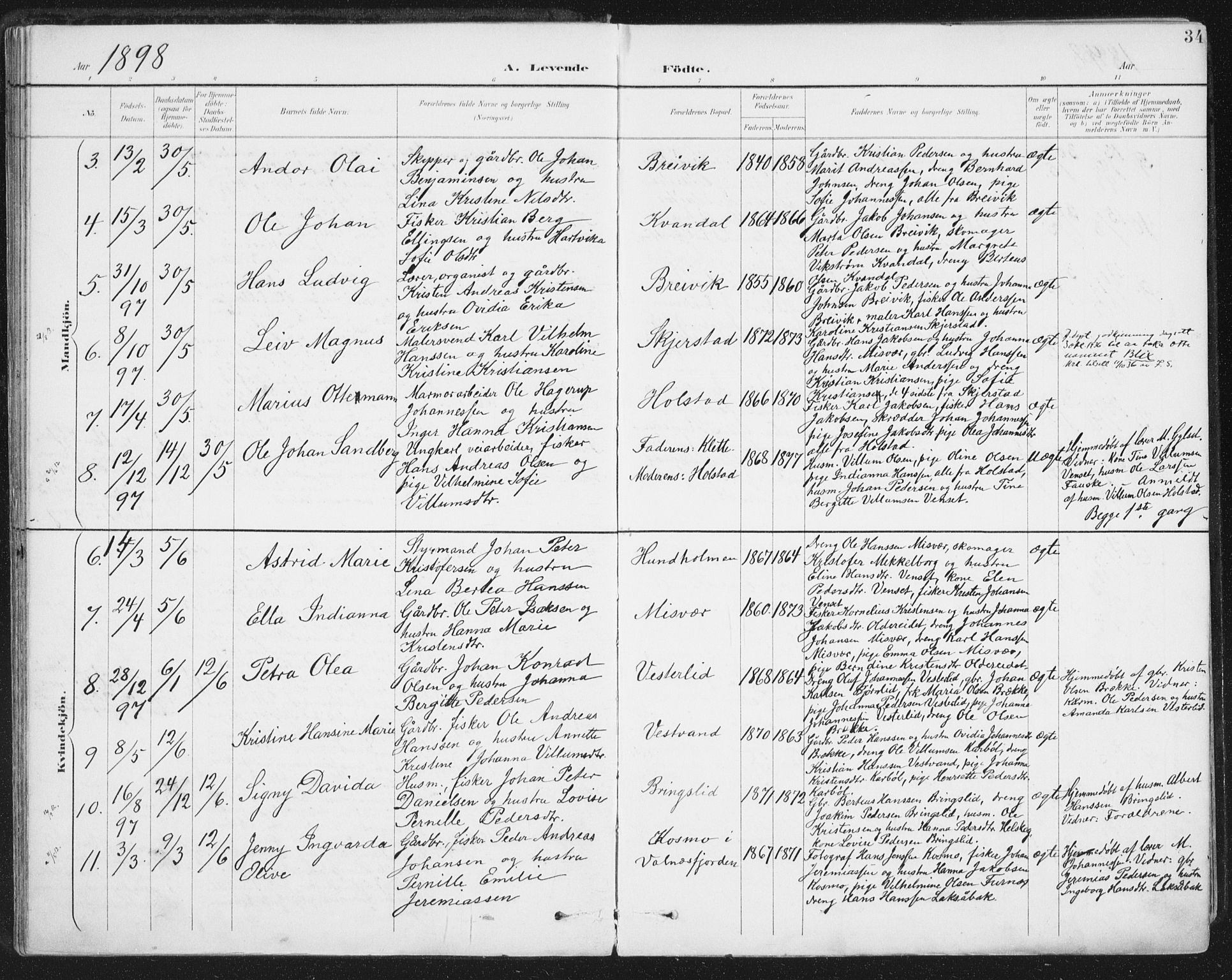 Ministerialprotokoller, klokkerbøker og fødselsregistre - Nordland, AV/SAT-A-1459/852/L0741: Parish register (official) no. 852A11, 1894-1917, p. 34