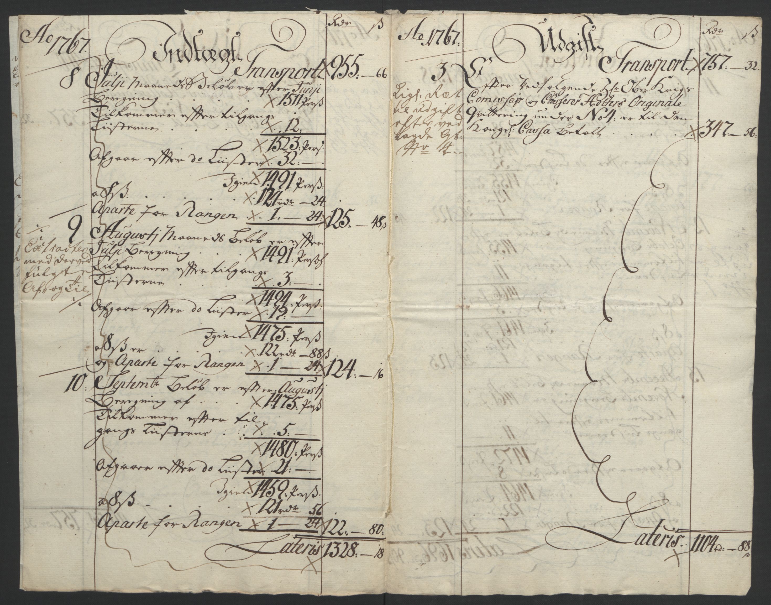 Rentekammeret inntil 1814, Reviderte regnskaper, Byregnskaper, AV/RA-EA-4066/R/Rf/L0119/0001: [F2] Kontribusjonsregnskap / Ekstraskatt, 1762-1767, p. 382