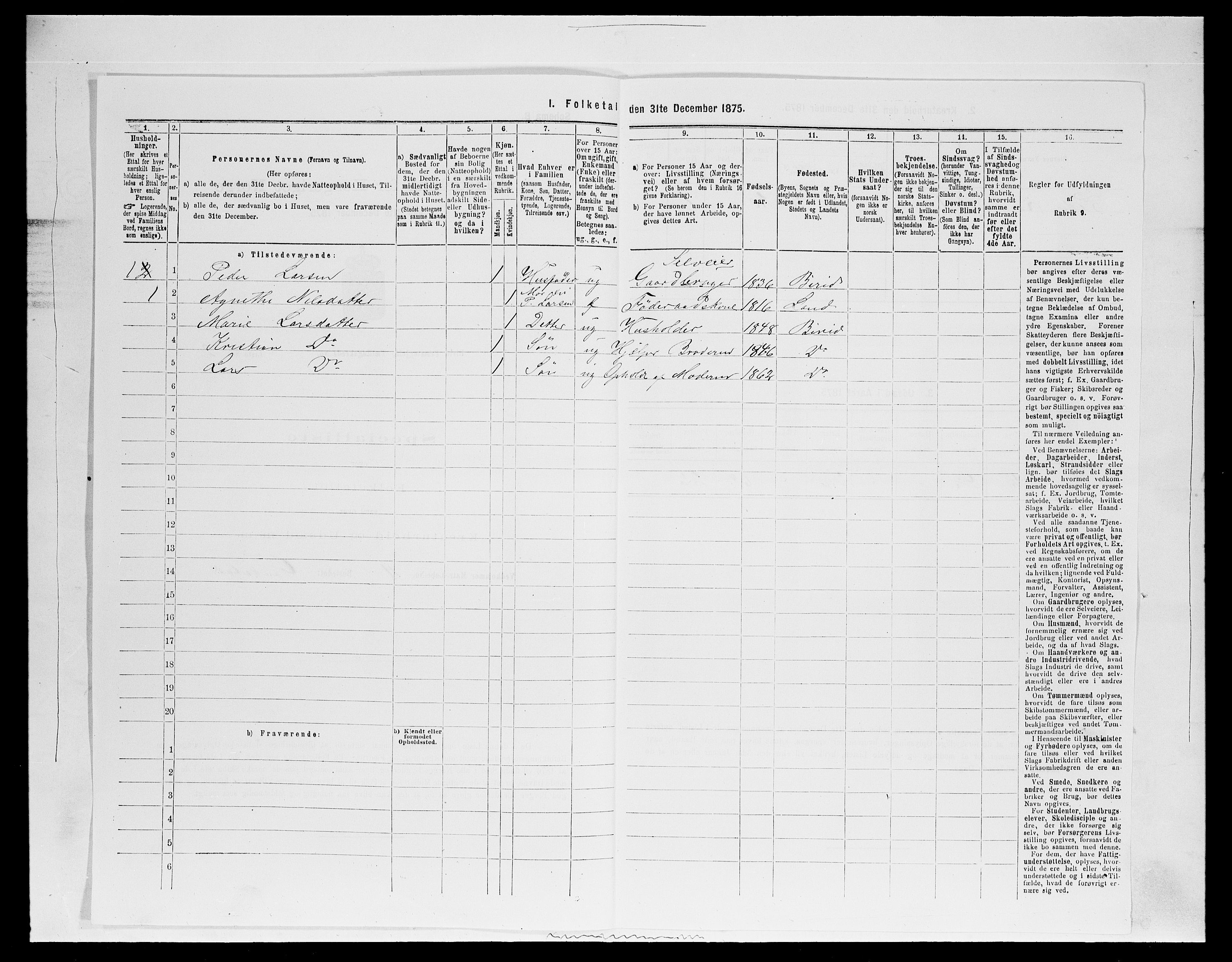 SAH, 1875 census for 0525P Biri, 1875, p. 294