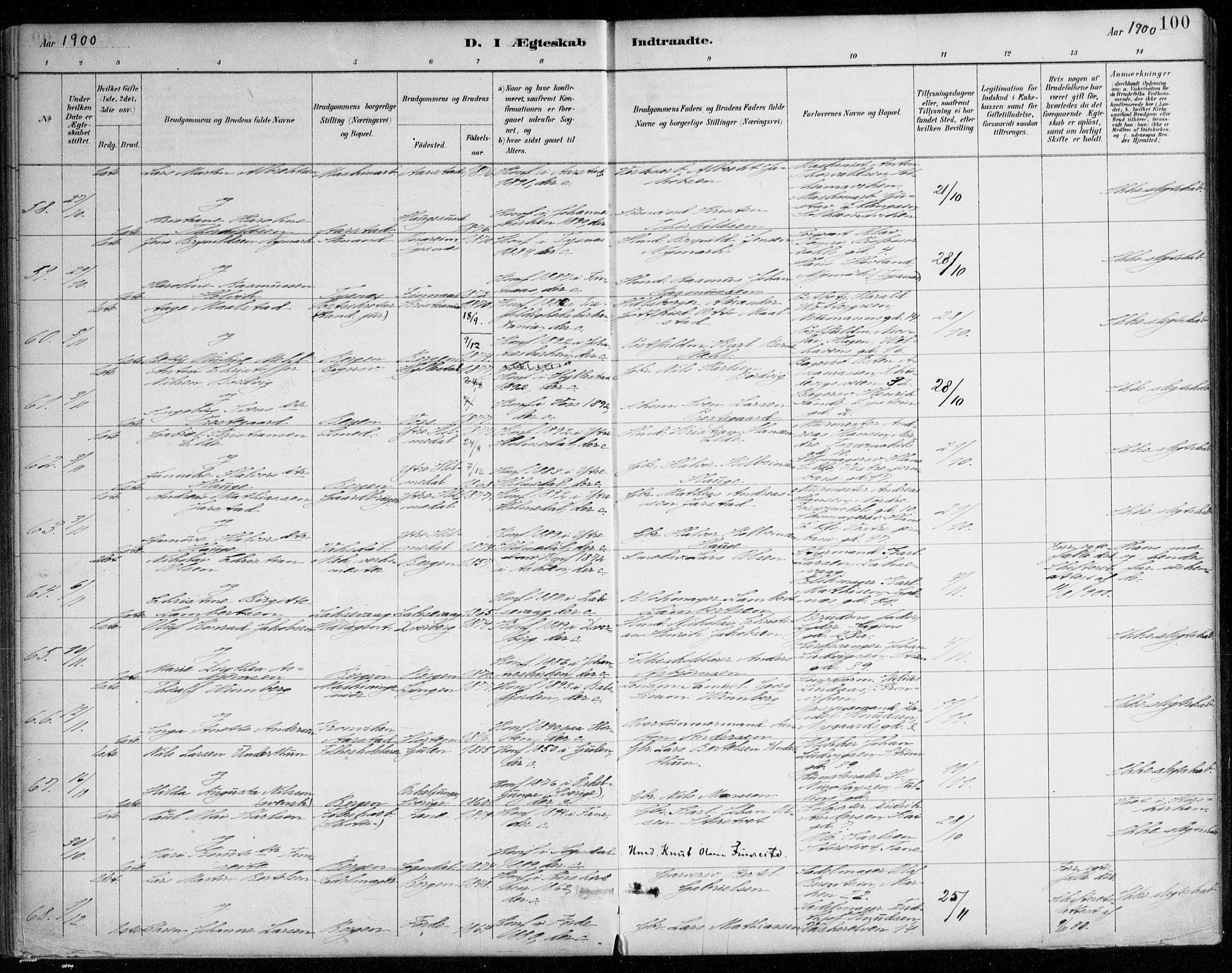 Johanneskirken sokneprestembete, SAB/A-76001/H/Haa/L0012: Parish register (official) no. D 1, 1885-1912, p. 100