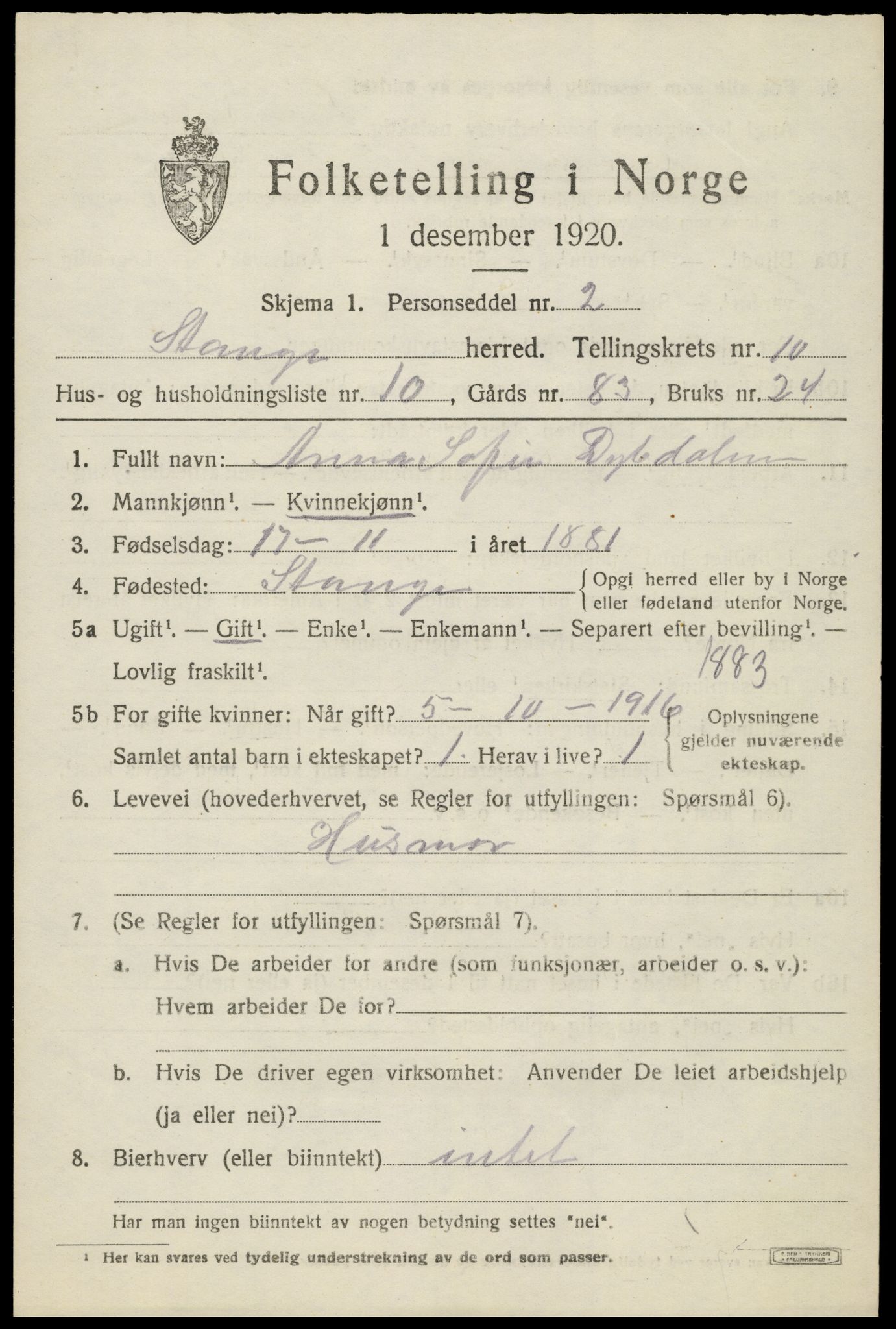 SAH, 1920 census for Stange, 1920, p. 15973