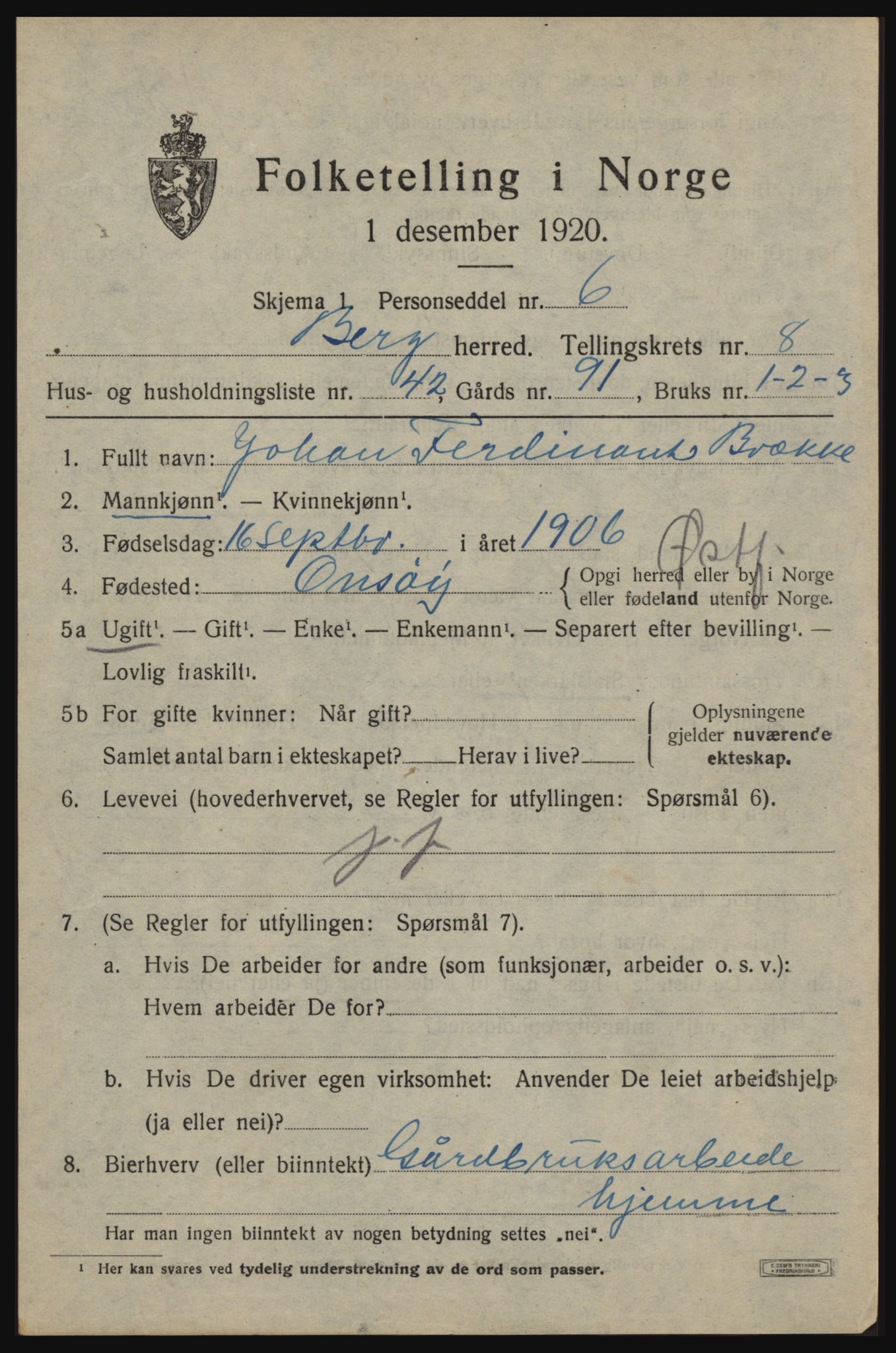 SAO, 1920 census for Berg, 1920, p. 14435