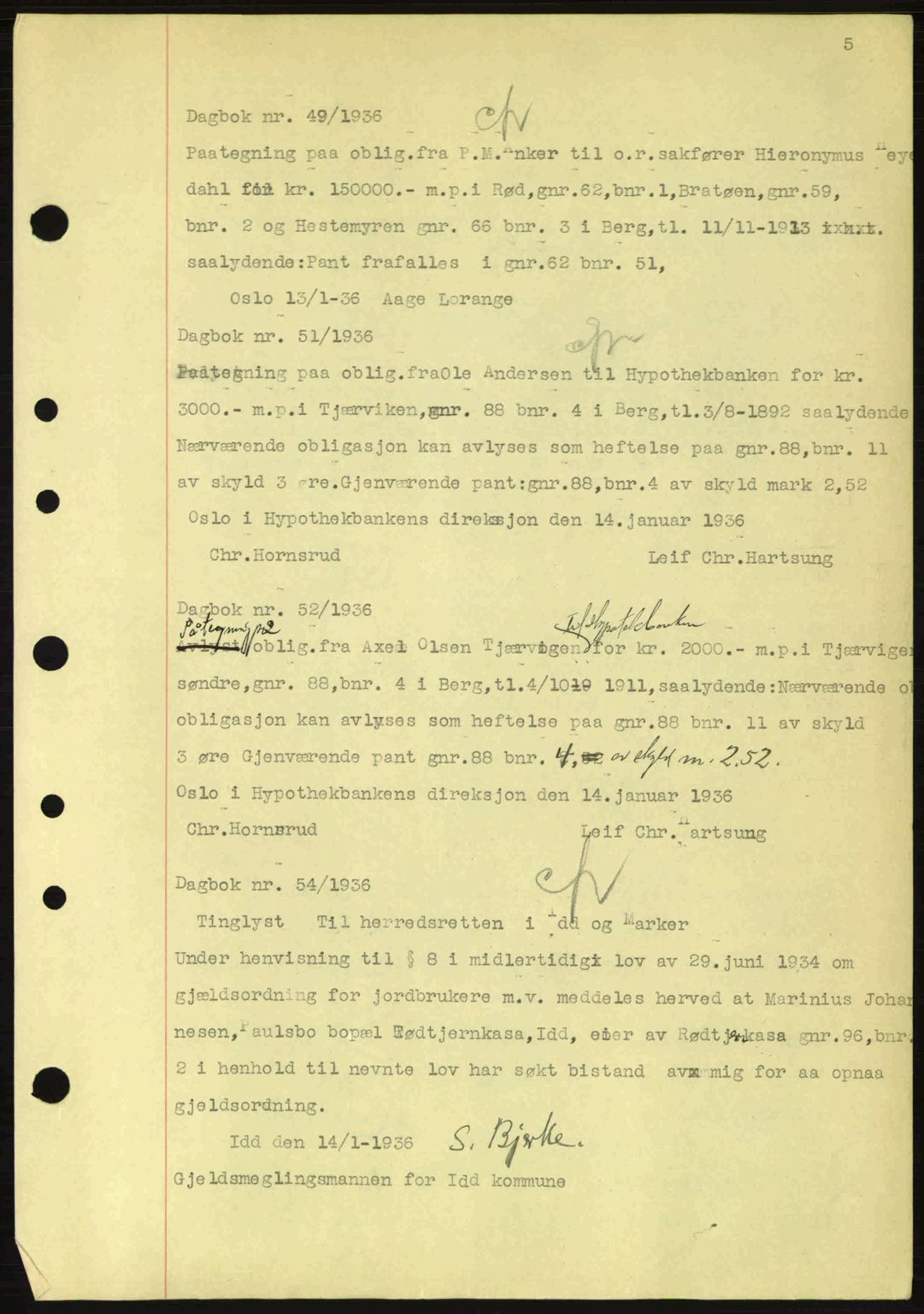 Idd og Marker sorenskriveri, AV/SAO-A-10283/G/Gb/Gbc/L0001: Mortgage book no. B1-3, 1936-1939, Diary no: : 49/1936