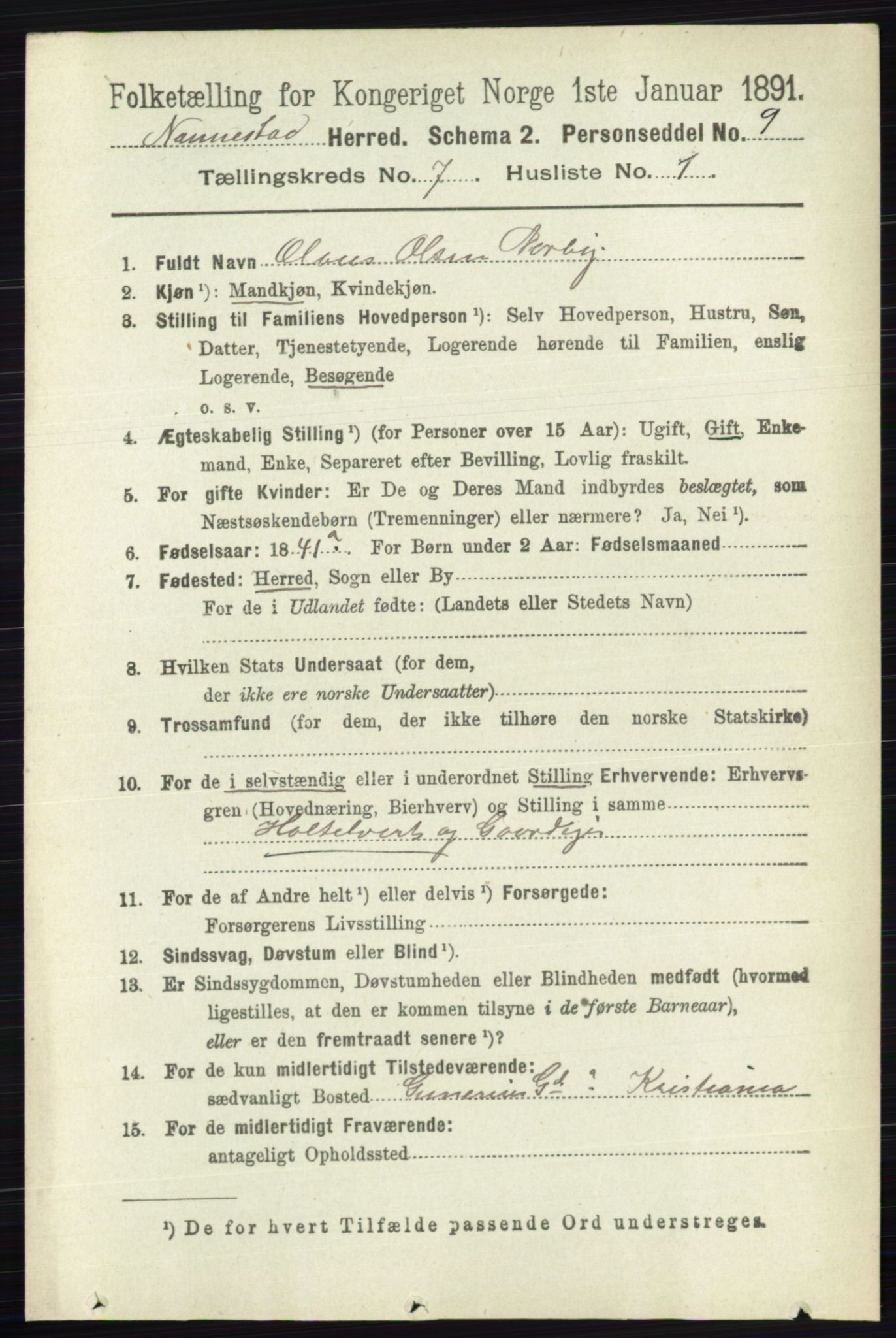 RA, 1891 census for 0238 Nannestad, 1891, p. 3749