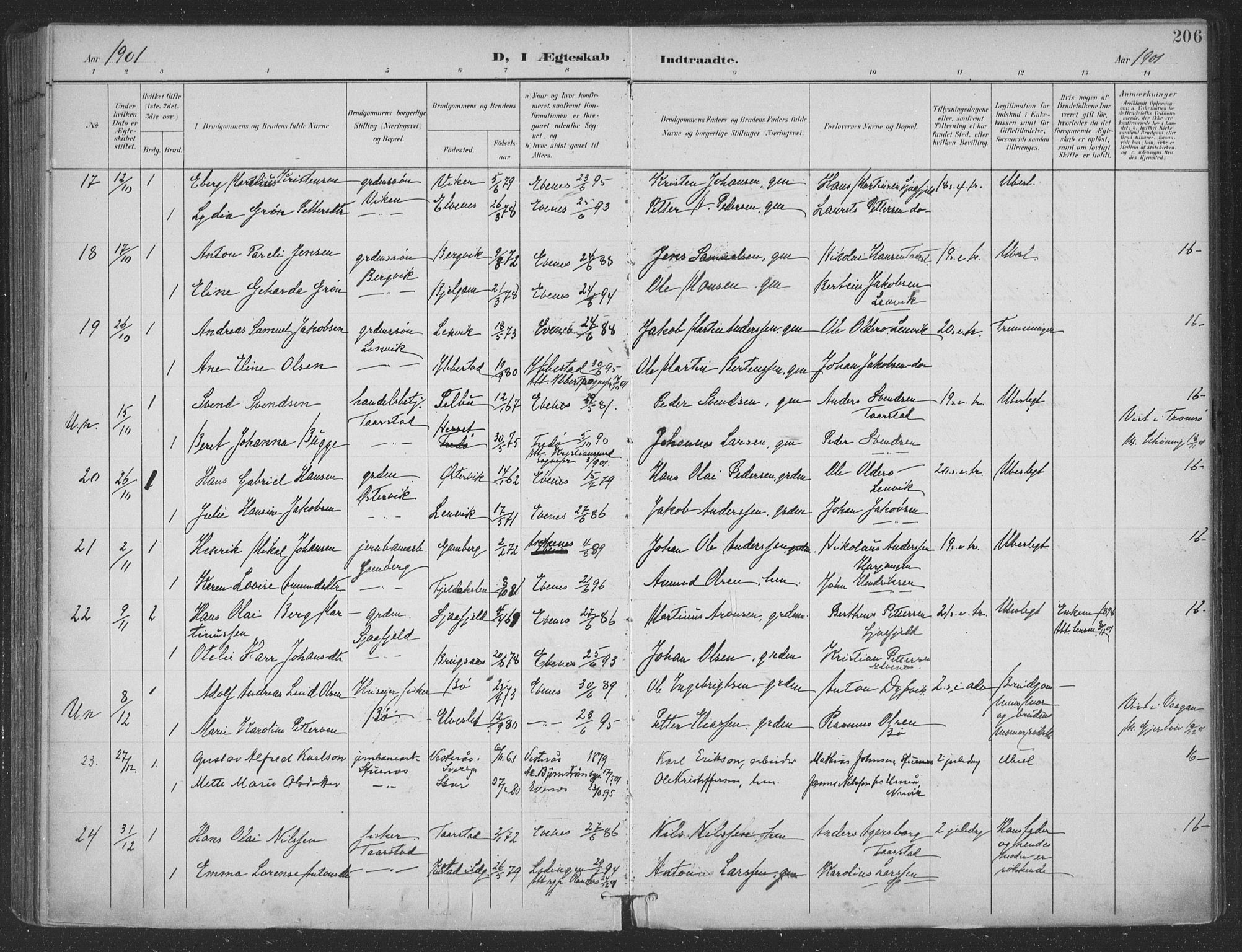 Ministerialprotokoller, klokkerbøker og fødselsregistre - Nordland, SAT/A-1459/863/L0899: Parish register (official) no. 863A11, 1897-1906, p. 206
