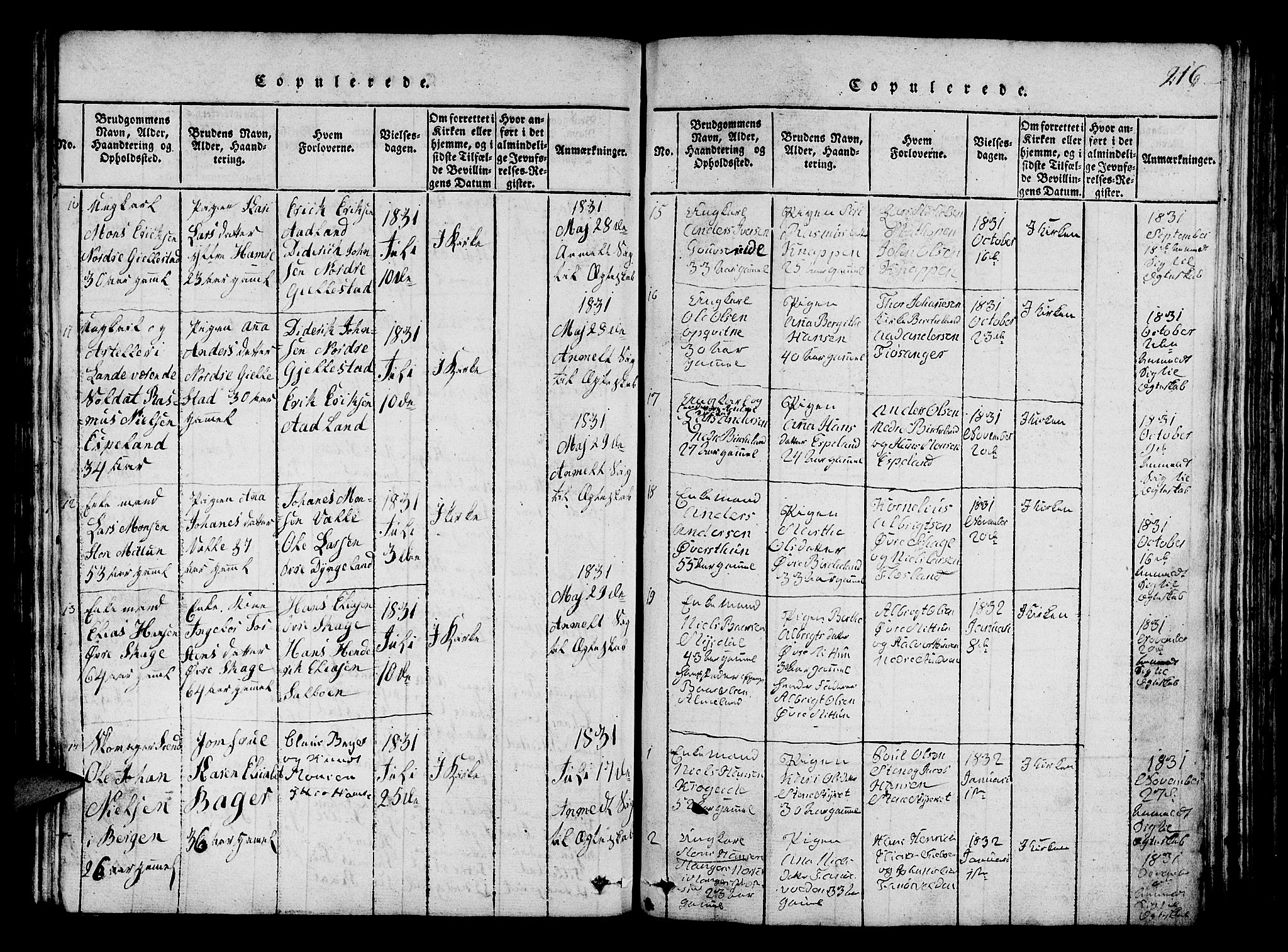 Fana Sokneprestembete, SAB/A-75101/H/Hab/Haba/L0001: Parish register (copy) no. A 1, 1816-1836, p. 216