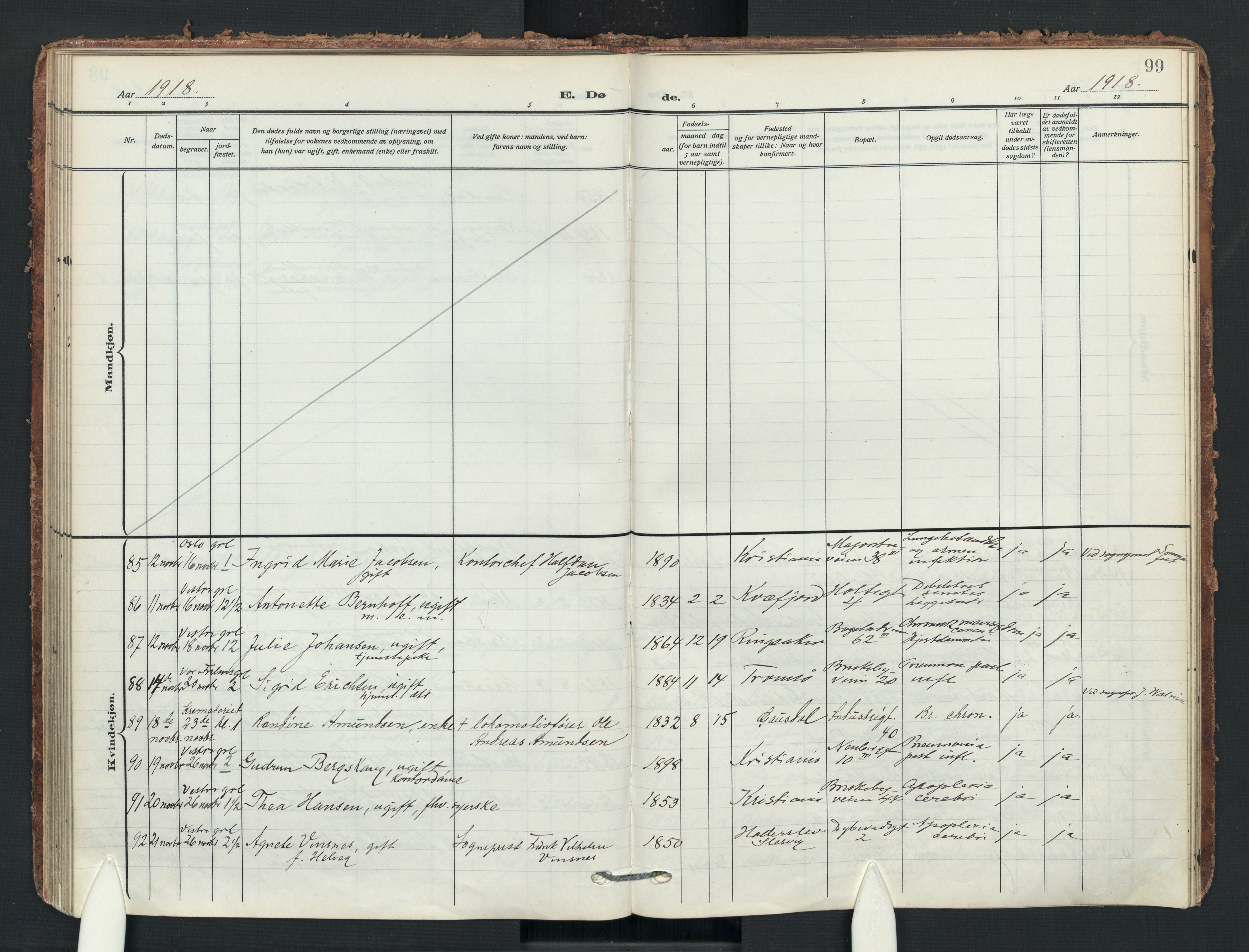 Uranienborg prestekontor Kirkebøker, AV/SAO-A-10877/F/Fa/L0011: Parish register (official) no. 11, 1909-1926, p. 99