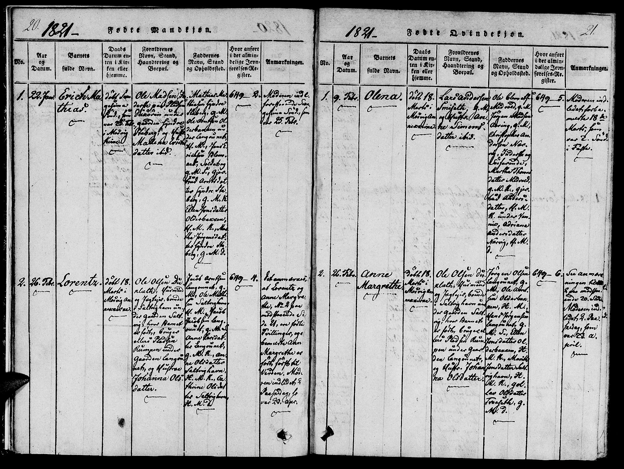 Ministerialprotokoller, klokkerbøker og fødselsregistre - Nord-Trøndelag, SAT/A-1458/733/L0322: Parish register (official) no. 733A01, 1817-1842, p. 20-21