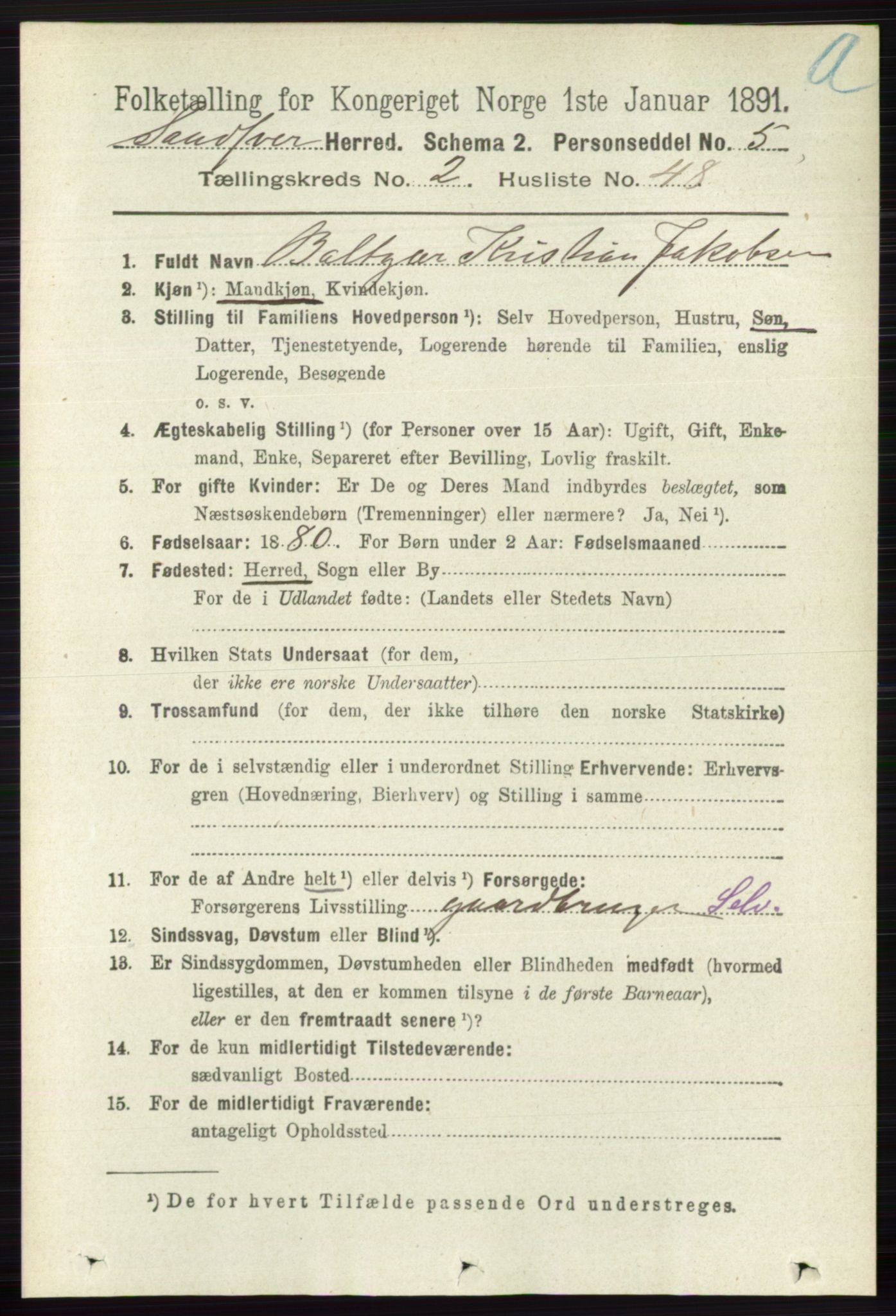 RA, 1891 census for 0629 Sandsvær, 1891, p. 950