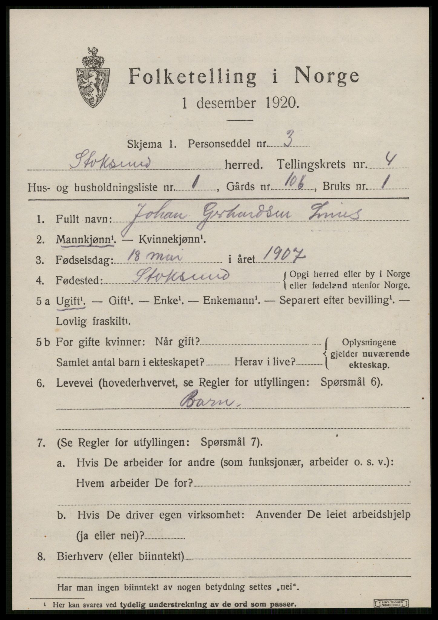 SAT, 1920 census for Stoksund, 1920, p. 1956