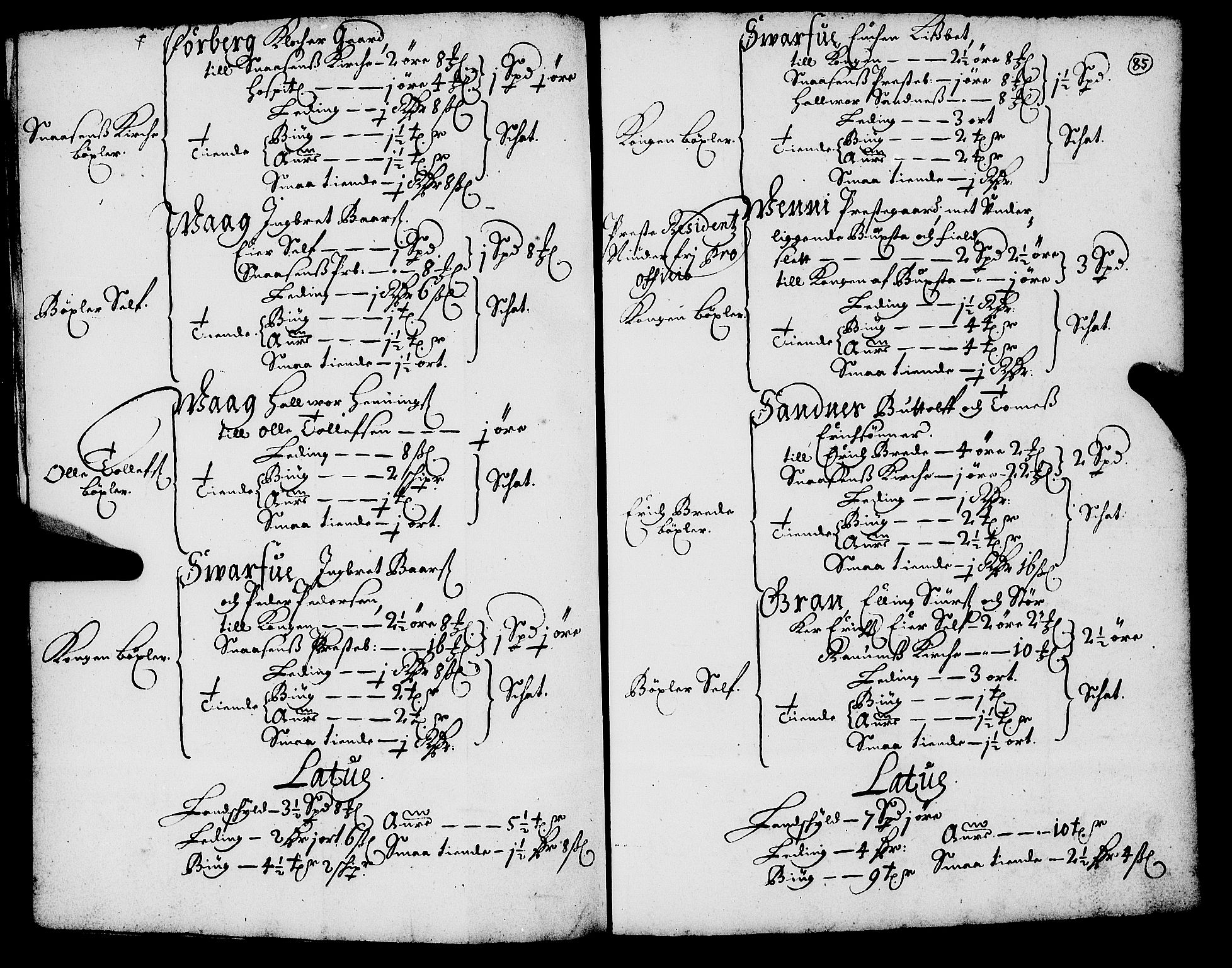 Rentekammeret inntil 1814, Realistisk ordnet avdeling, RA/EA-4070/N/Nb/Nba/L0055: Inderøy len, 1668, p. 84b-85a