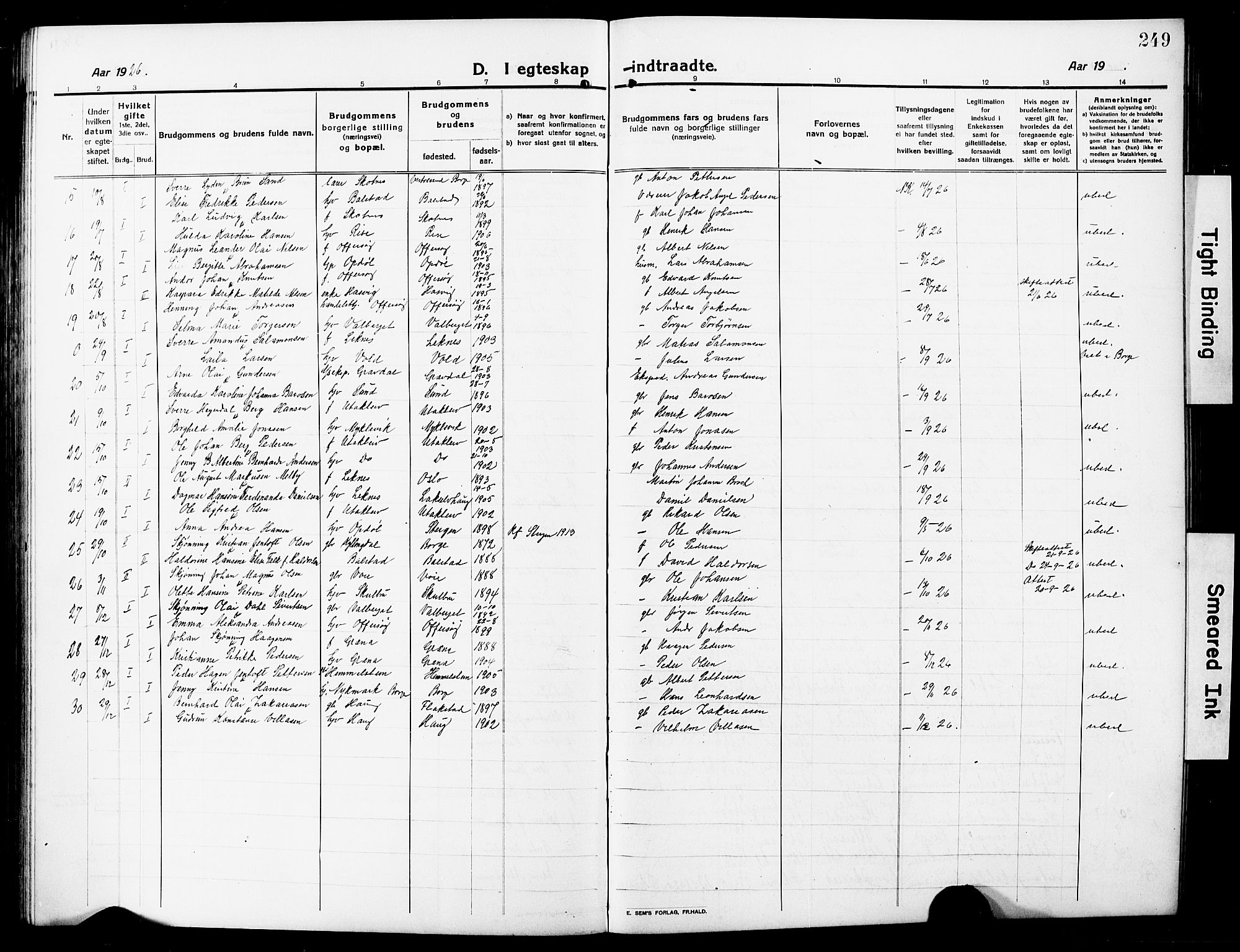 Ministerialprotokoller, klokkerbøker og fødselsregistre - Nordland, AV/SAT-A-1459/881/L1169: Parish register (copy) no. 881C06, 1912-1930, p. 249