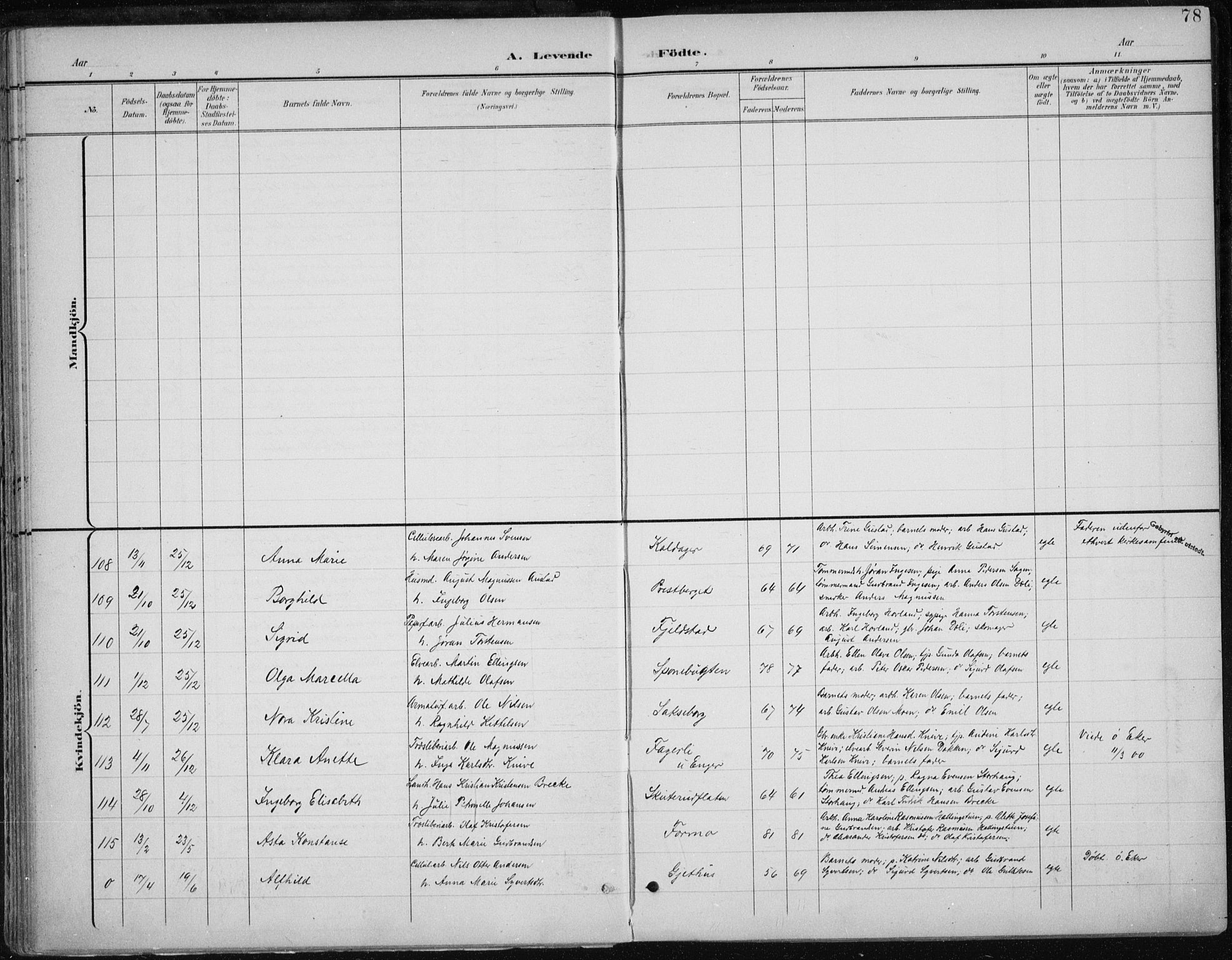 Modum kirkebøker, AV/SAKO-A-234/F/Fa/L0013: Parish register (official) no. 13, 1899-1907, p. 78