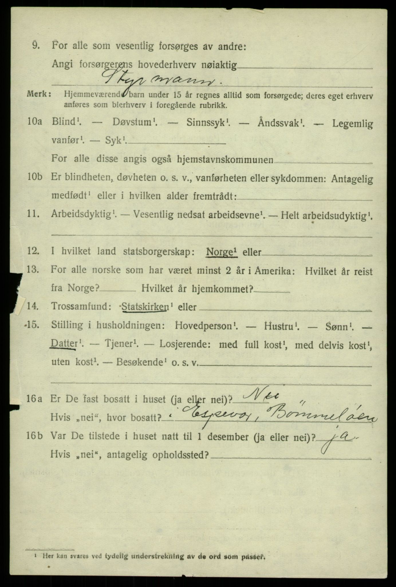 SAB, 1920 census for Austevoll, 1920, p. 2955