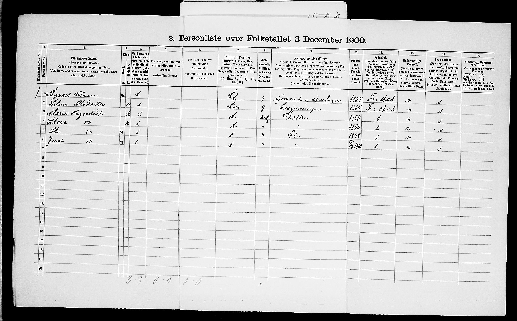 SAO, 1900 census for Glemmen, 1900, p. 139