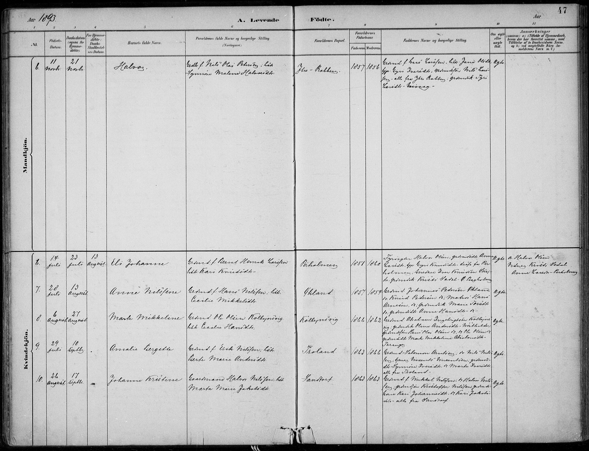 Sund sokneprestembete, SAB/A-99930: Parish register (official) no. C  1, 1882-1899, p. 47