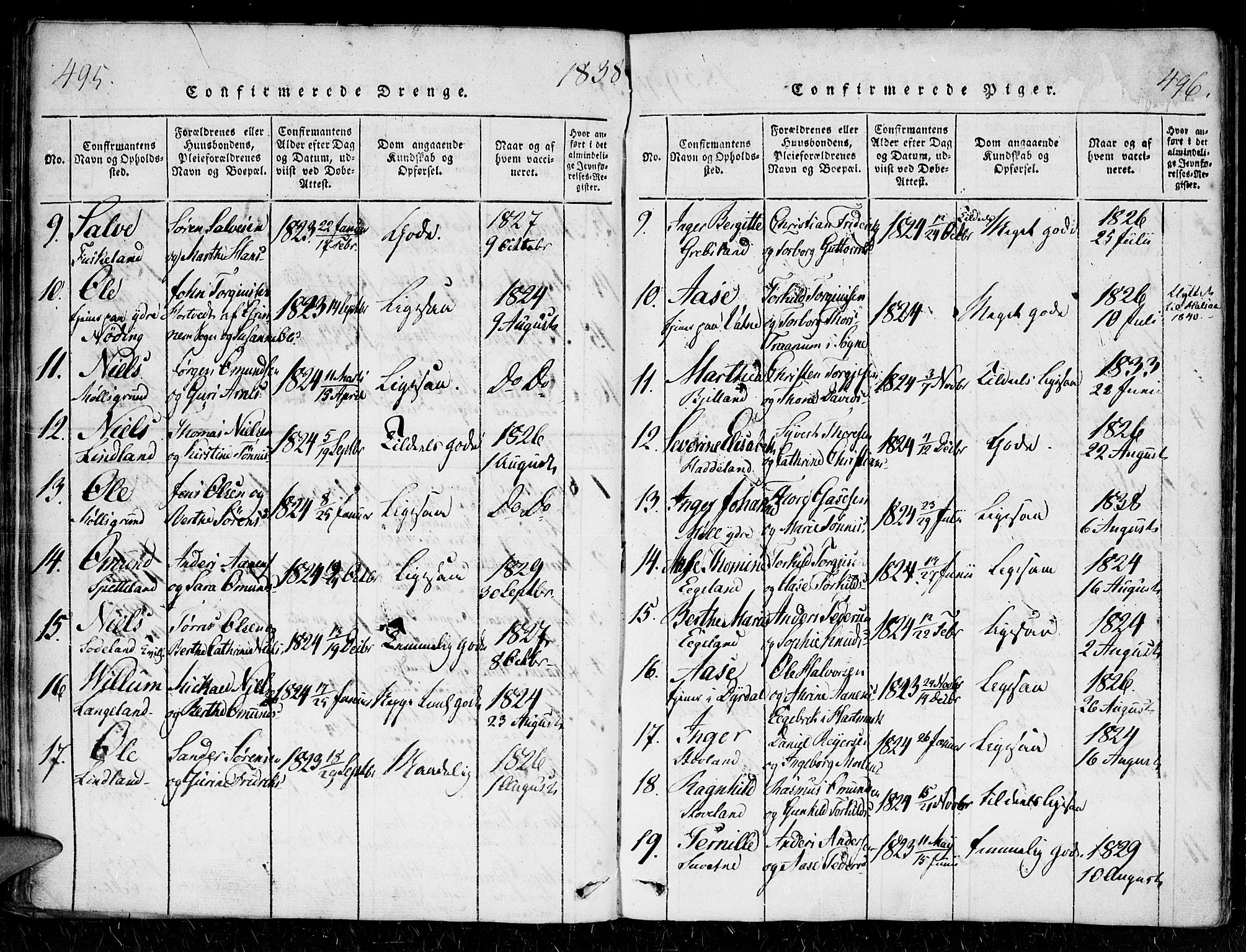 Holum sokneprestkontor, SAK/1111-0022/F/Fa/Faa/L0004: Parish register (official) no. A 4, 1820-1849, p. 495-496