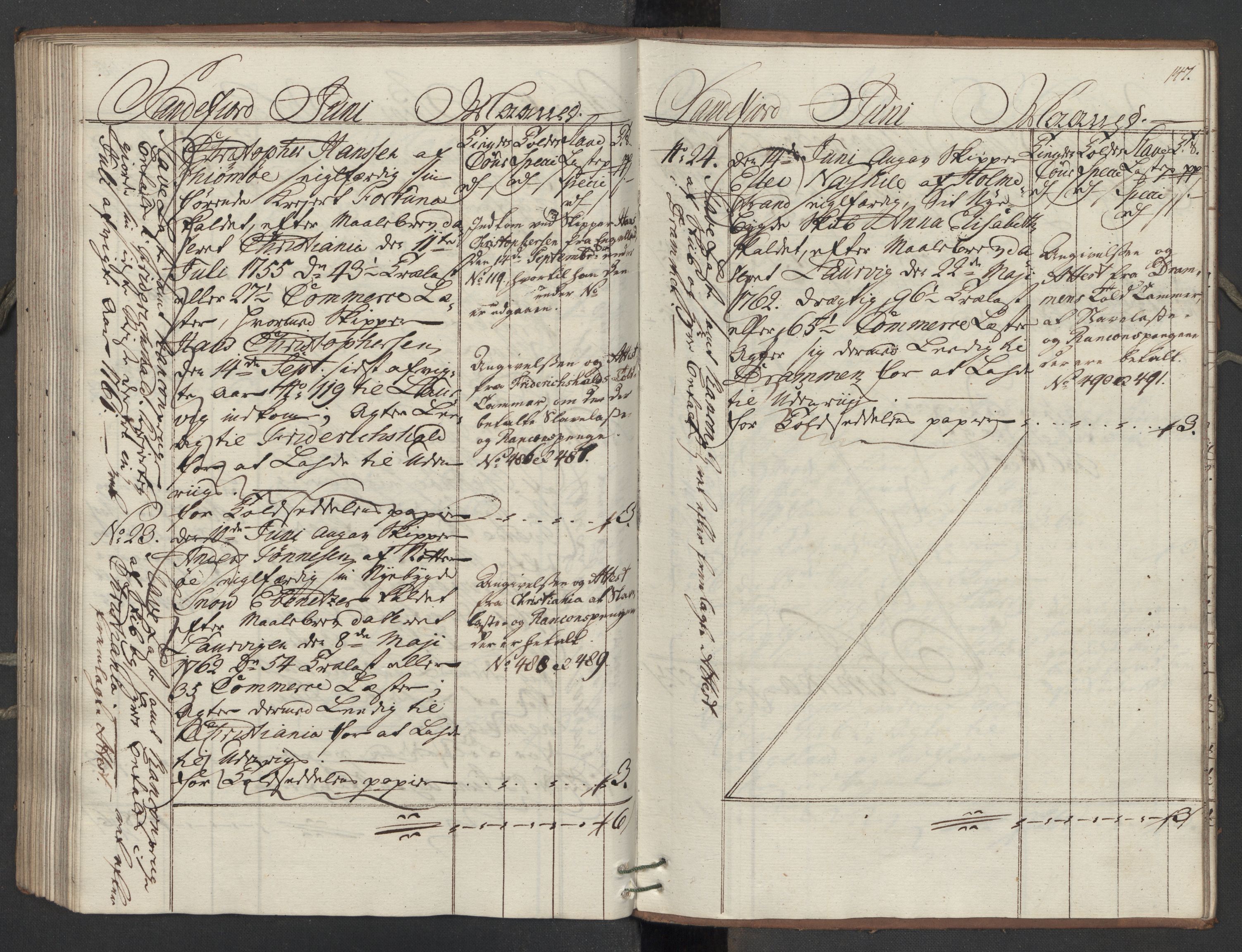 Generaltollkammeret, tollregnskaper, AV/RA-EA-5490/R11/L0039/0001: Tollregnskaper Larvik og Sandefjord / Utgående hovedtollbok, 1762, p. 146b-147a