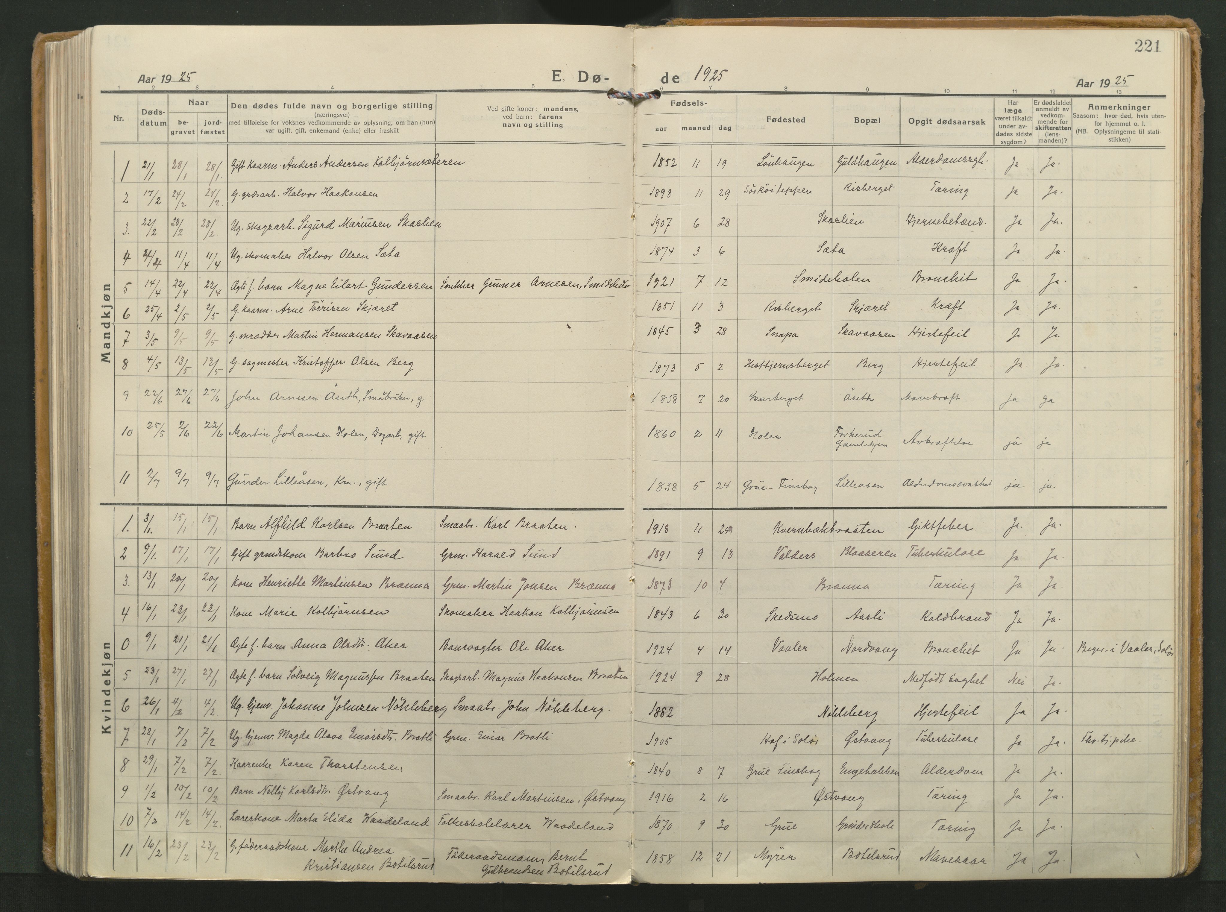 Grue prestekontor, SAH/PREST-036/H/Ha/Haa/L0018: Parish register (official) no. 18, 1923-1940, p. 221