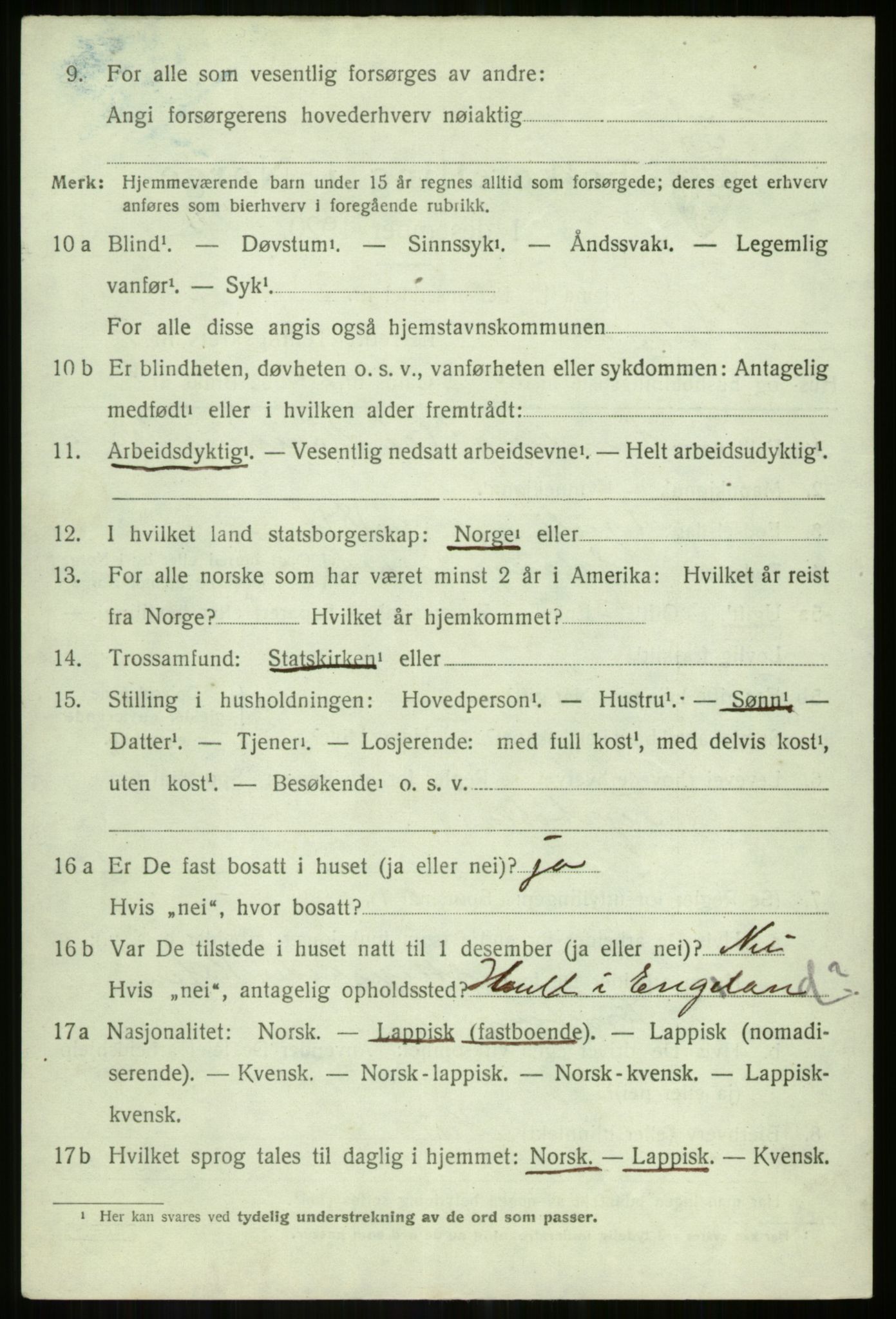 SATØ, 1920 census for Salangen, 1920, p. 5181