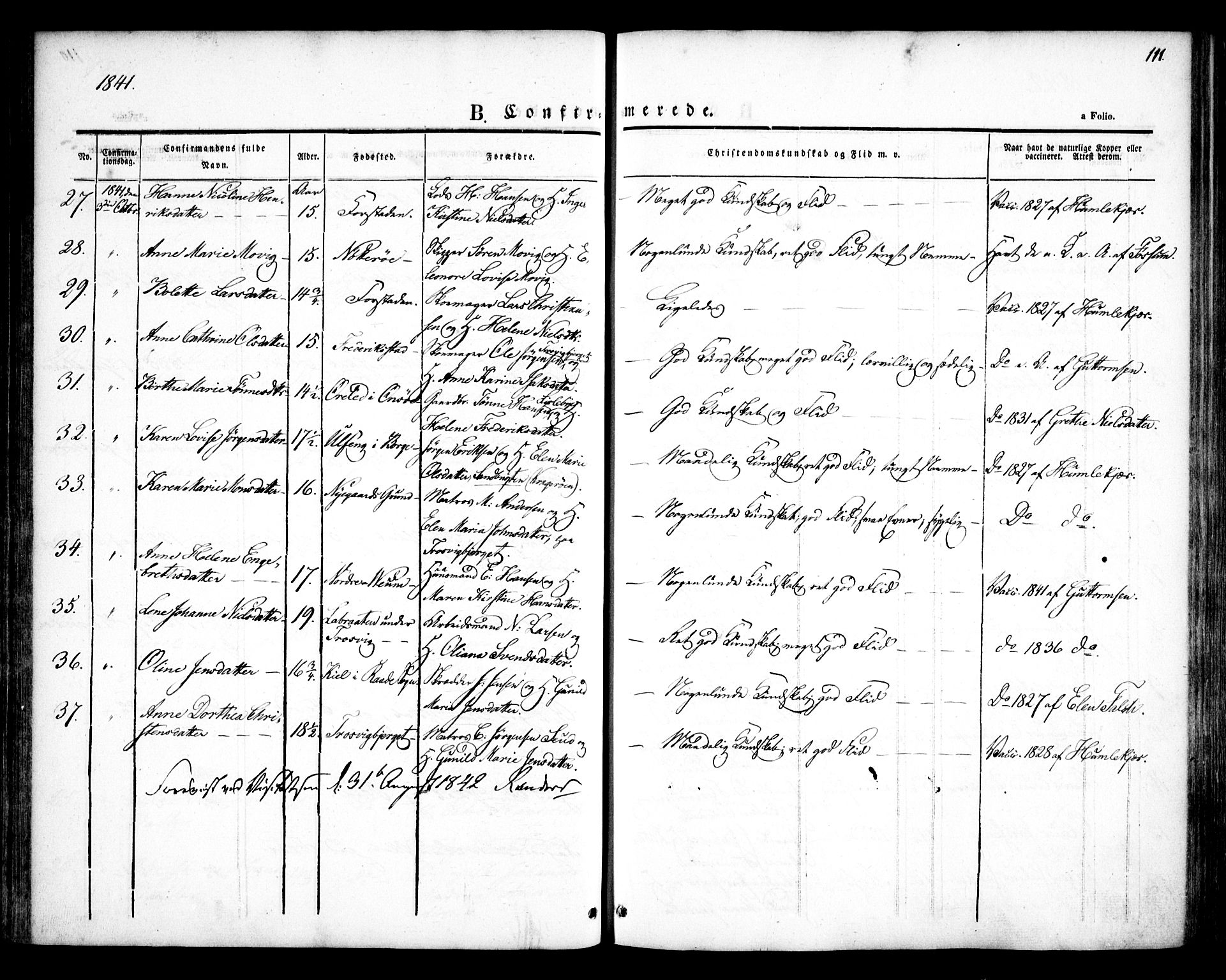 Glemmen prestekontor Kirkebøker, AV/SAO-A-10908/F/Fa/L0005: Parish register (official) no. 5, 1838-1852, p. 111