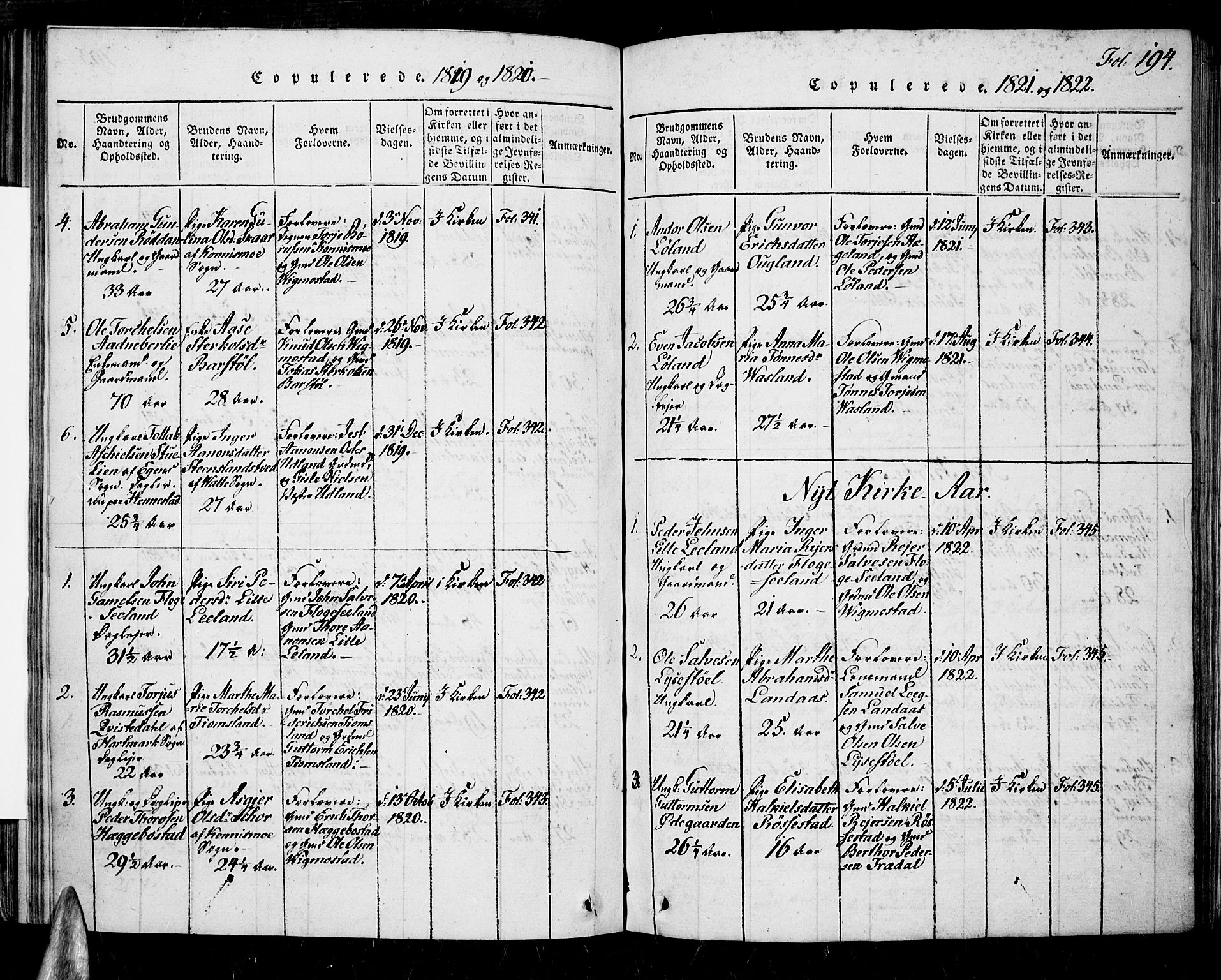 Nord-Audnedal sokneprestkontor, SAK/1111-0032/F/Fa/Fab/L0001: Parish register (official) no. A 1, 1816-1858, p. 194