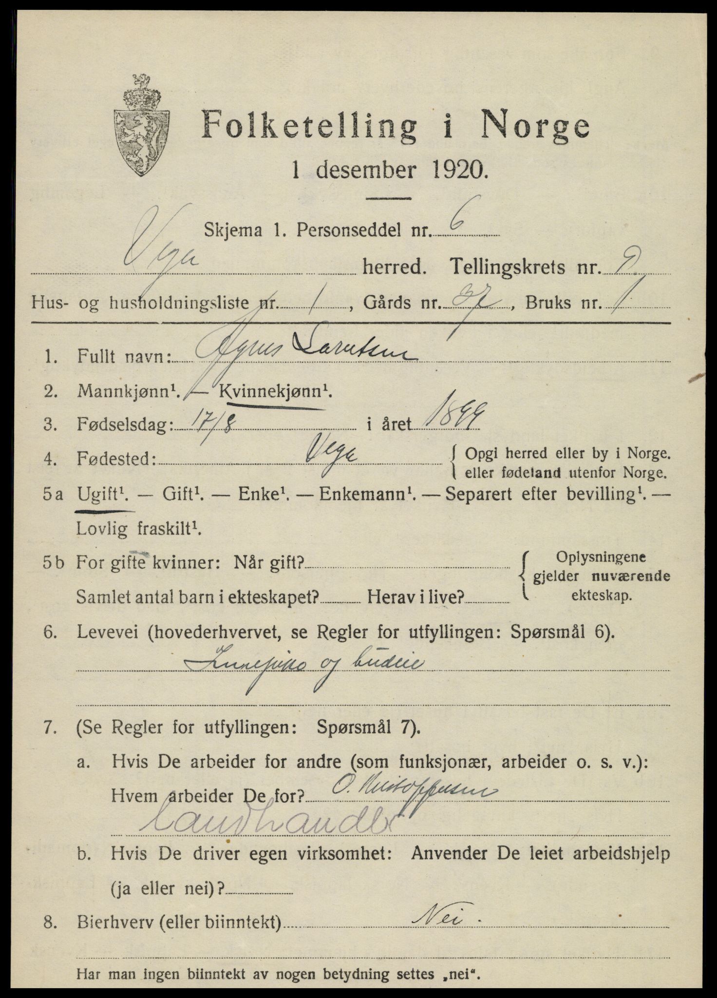 SAT, 1920 census for Vega, 1920, p. 4549